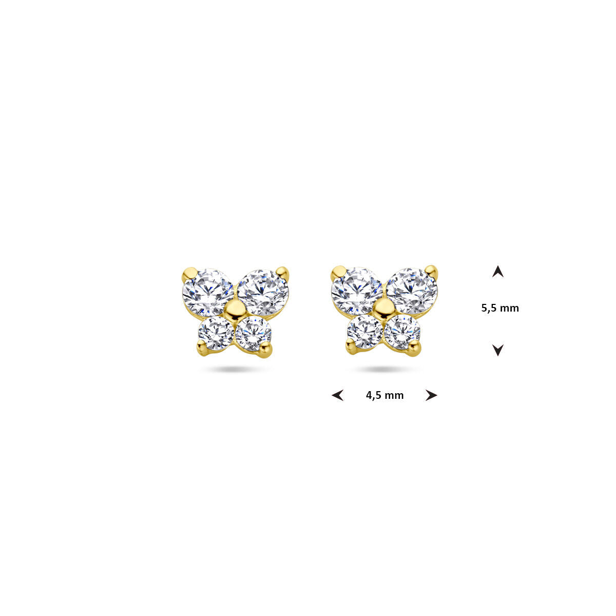 orecchini a bottone farfalla zircone oro giallo 14K