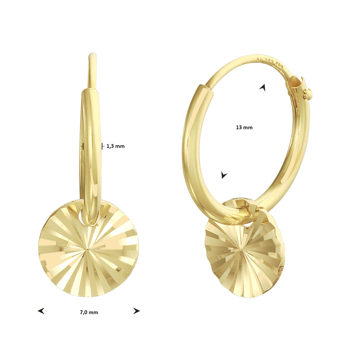 orecchini a cerchio tondino diamantato 14K oro giallo