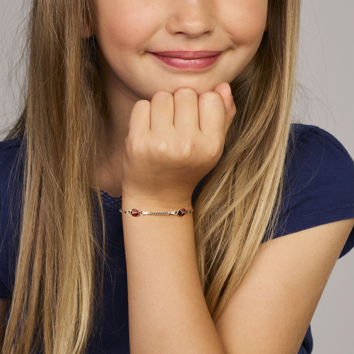 bracciale coccinella 11 - 13 cm argento rodiato