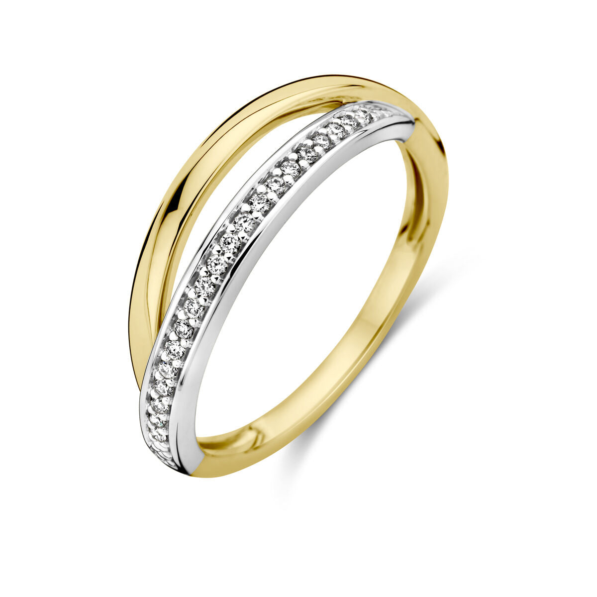 Anello bicolore in oro giallo e bianco con diamanti da 0,08 ct.