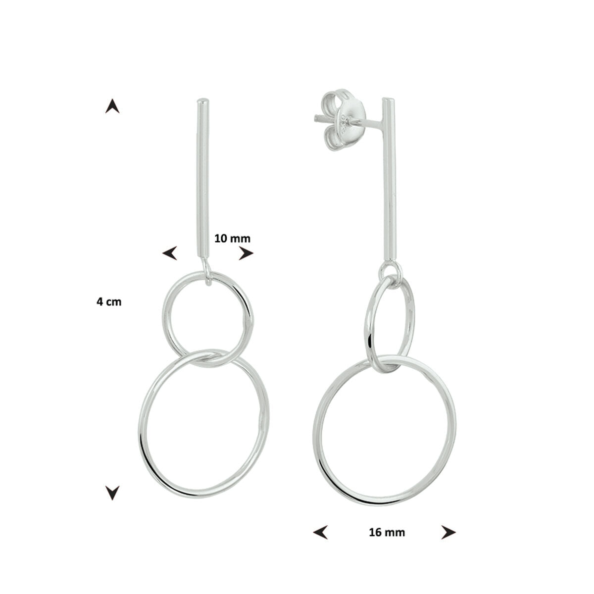 orecchini pendenti cerchietti argento rodiato
