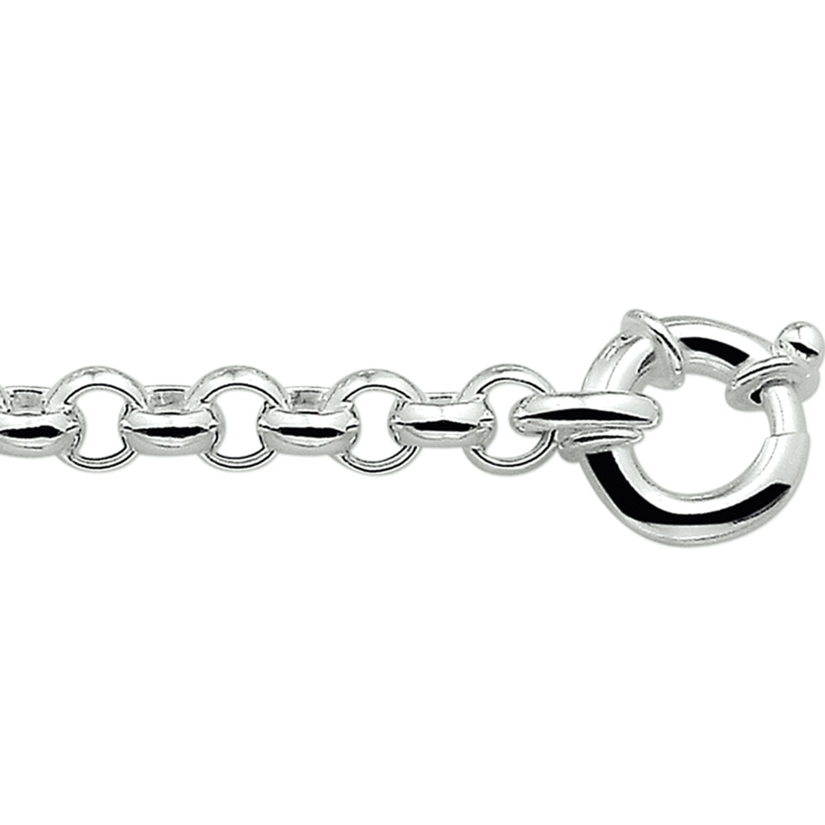 Bracciale in maglia rolò da 7 mm con grande chiusura a molla in argento rodiato.