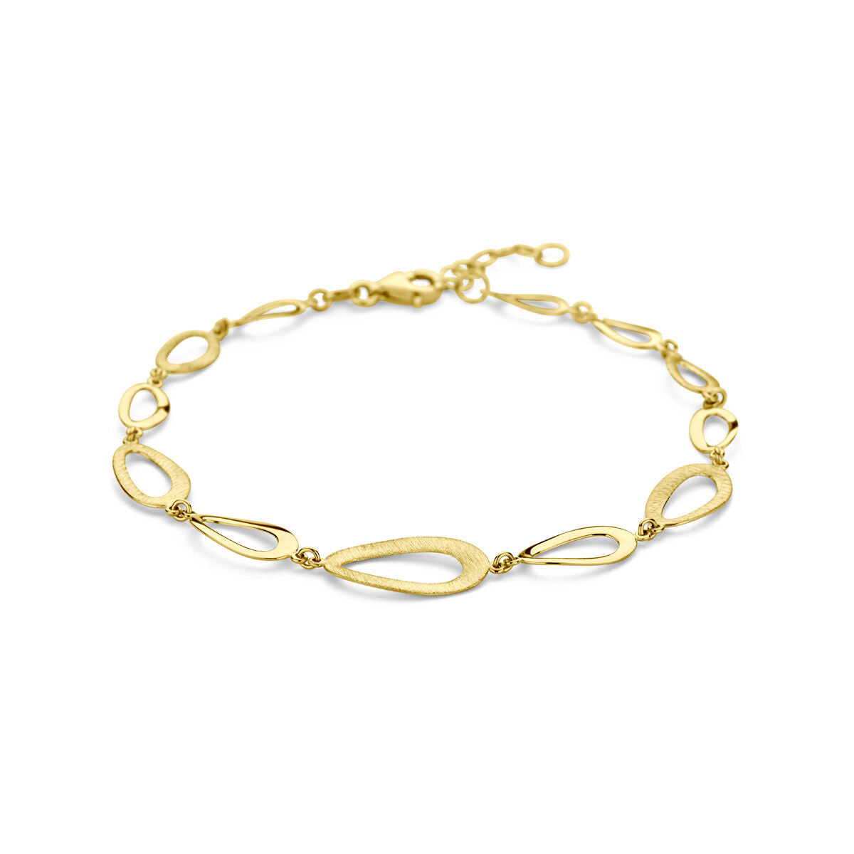 Bracciale in oro giallo 14K con finitura lucida e opaca, composto da elementi ovali.