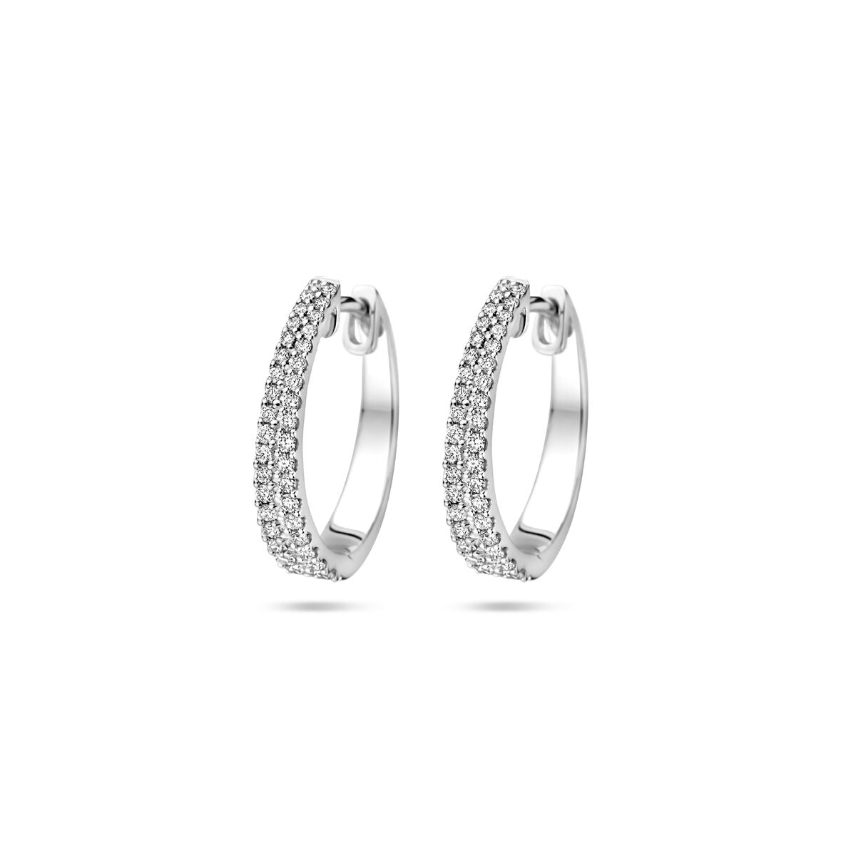 Orecchini alla creola in oro bianco 14K con diamanti H, misura 3,5 mm.