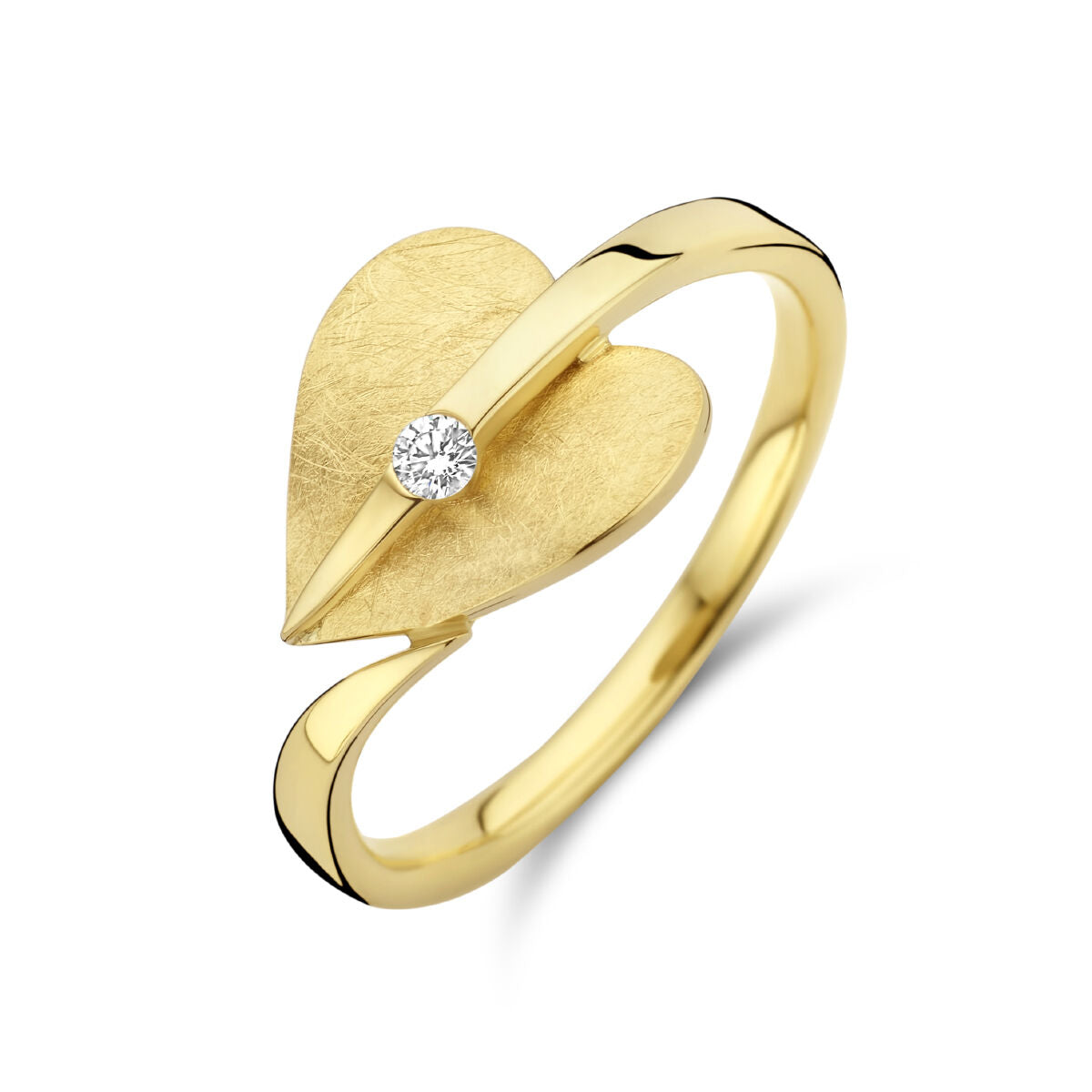 ring hart gescratcht diamant 0.04ct h si 14K geelgoud