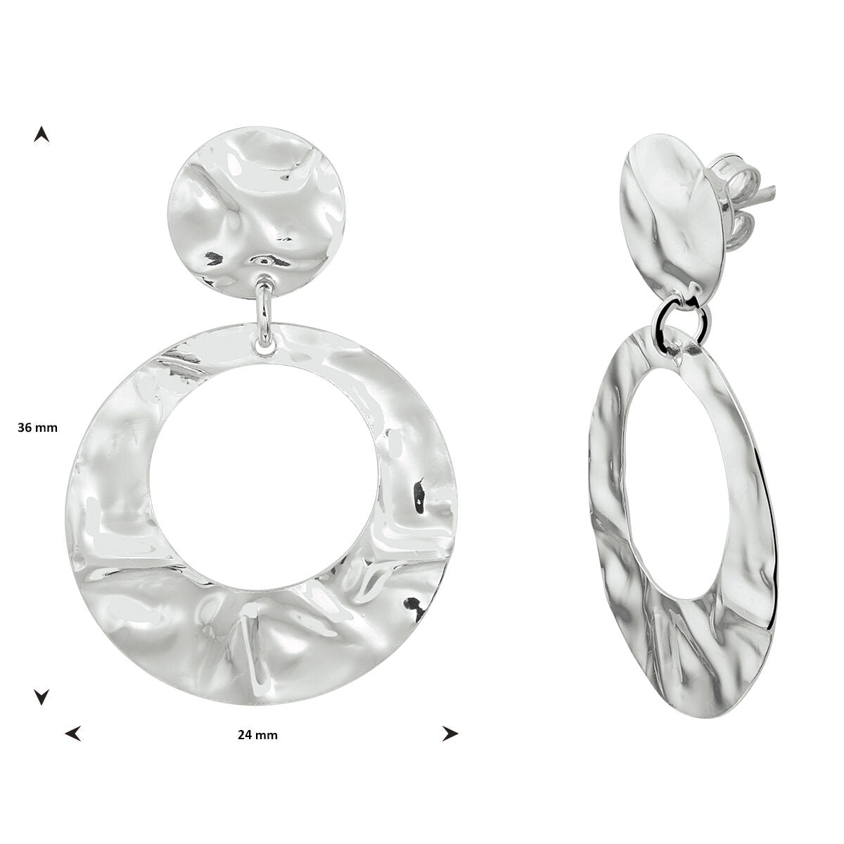 orecchini pendenti martellati argento rodiato