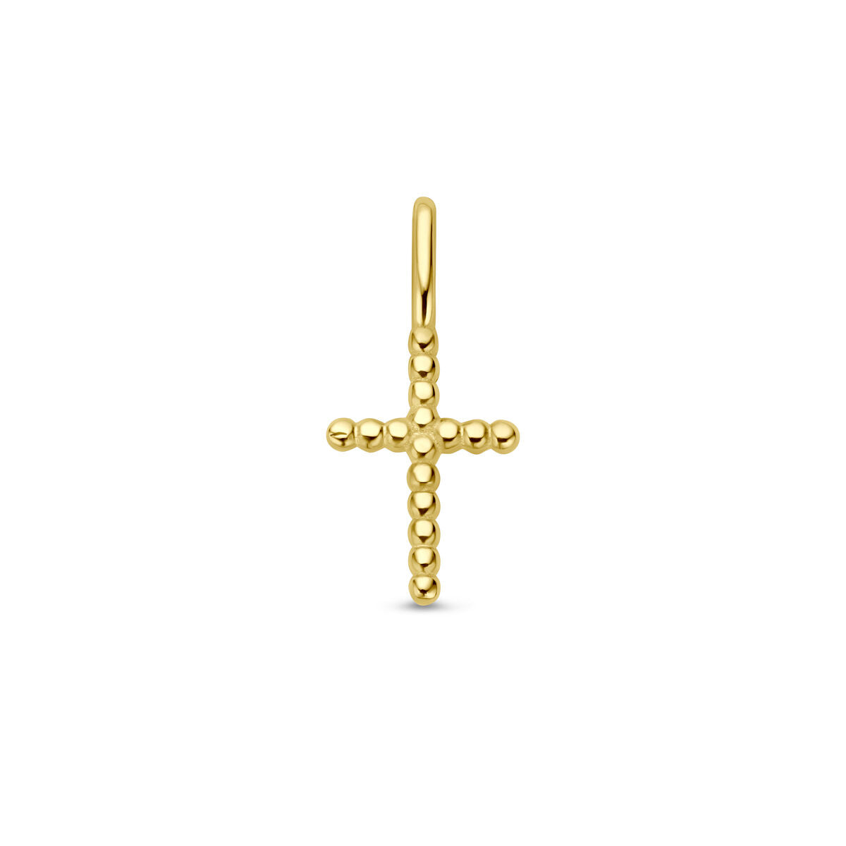 Hanger kruis van 14K geelgoud met bolletjesstructuur.