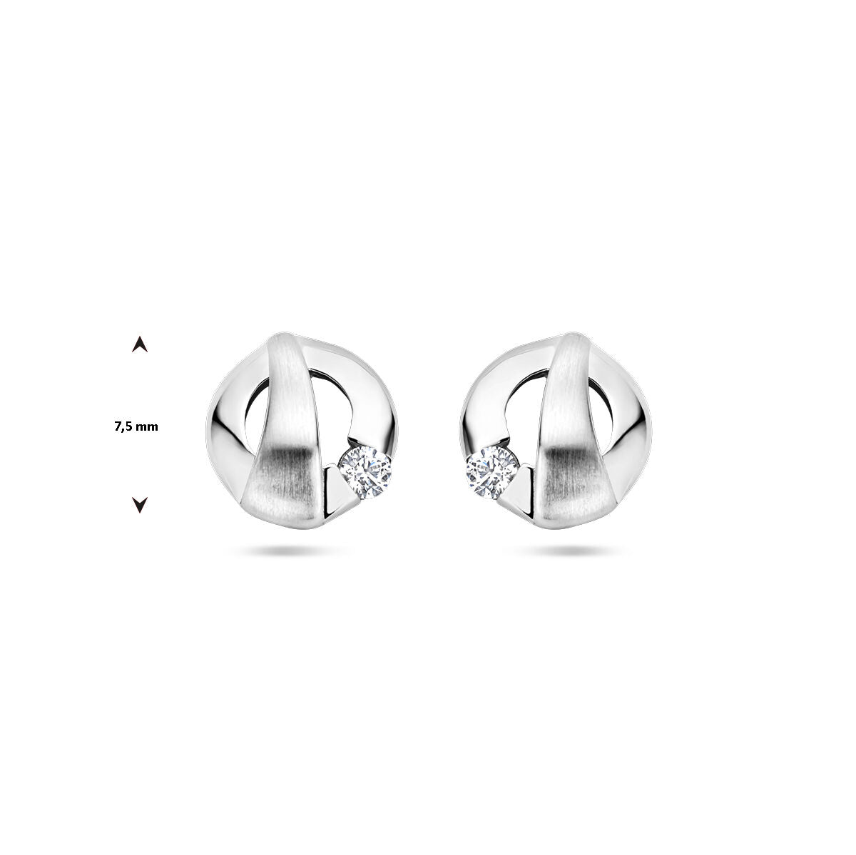 orecchini a bottone con zircone lucido/opaco in argento rodiato