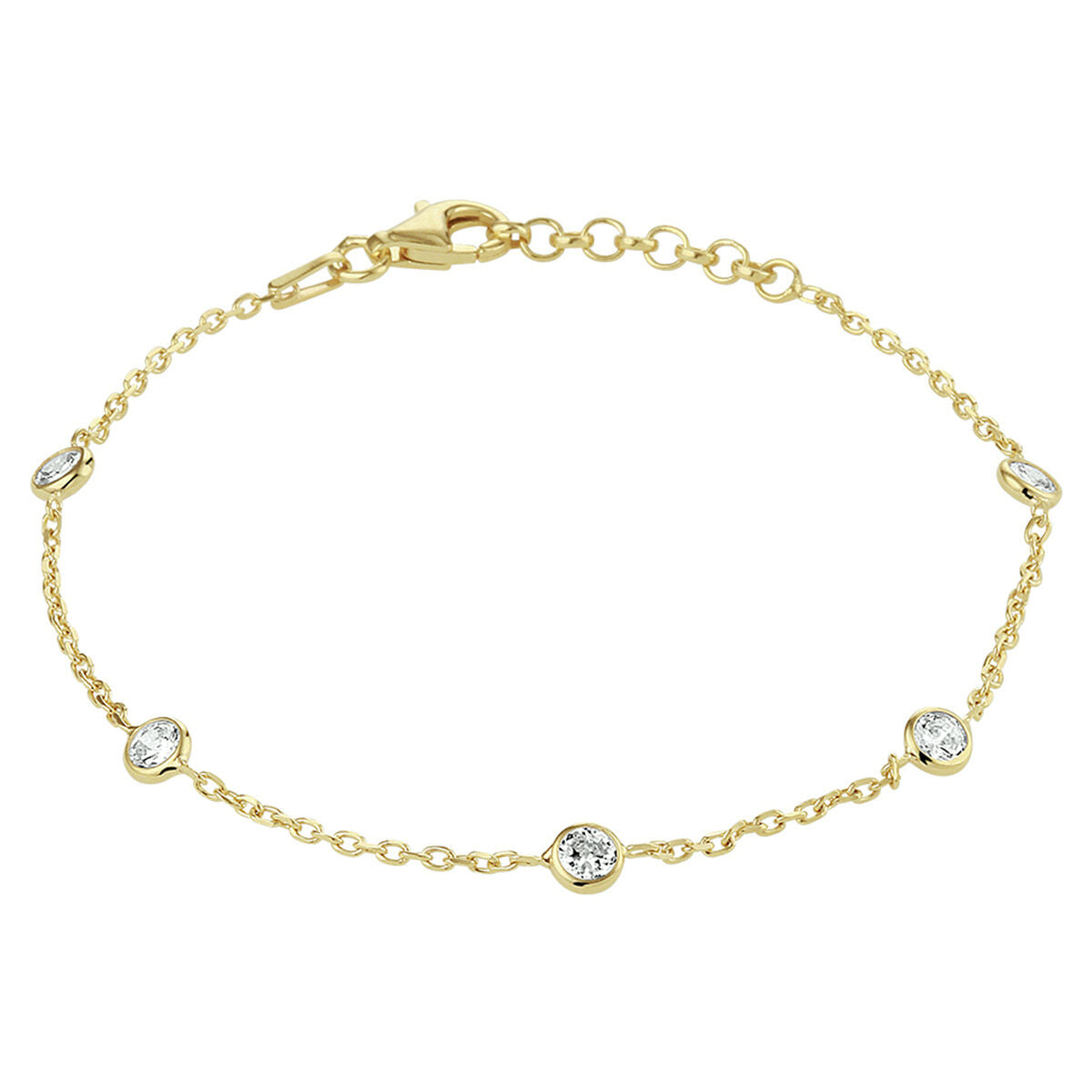 Bracciale in argento dorato con zirconi, lunghezza 17 + 2 cm, design delicato.