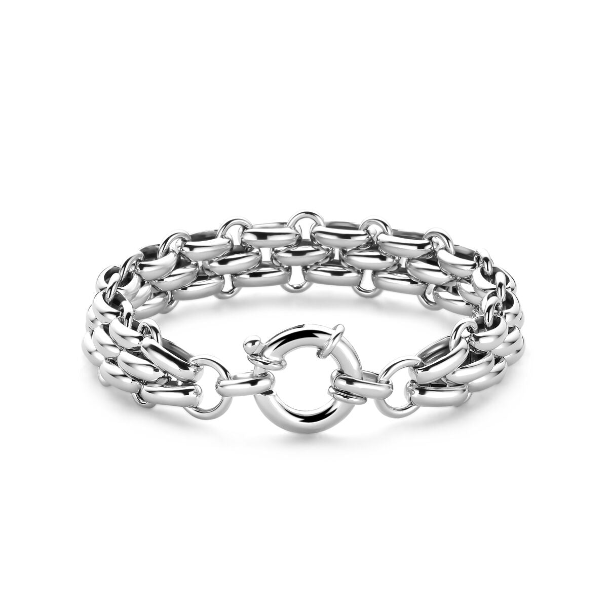 Bracciale in argento 925 rodiato con robuste maglie e chiusura a moschettone.