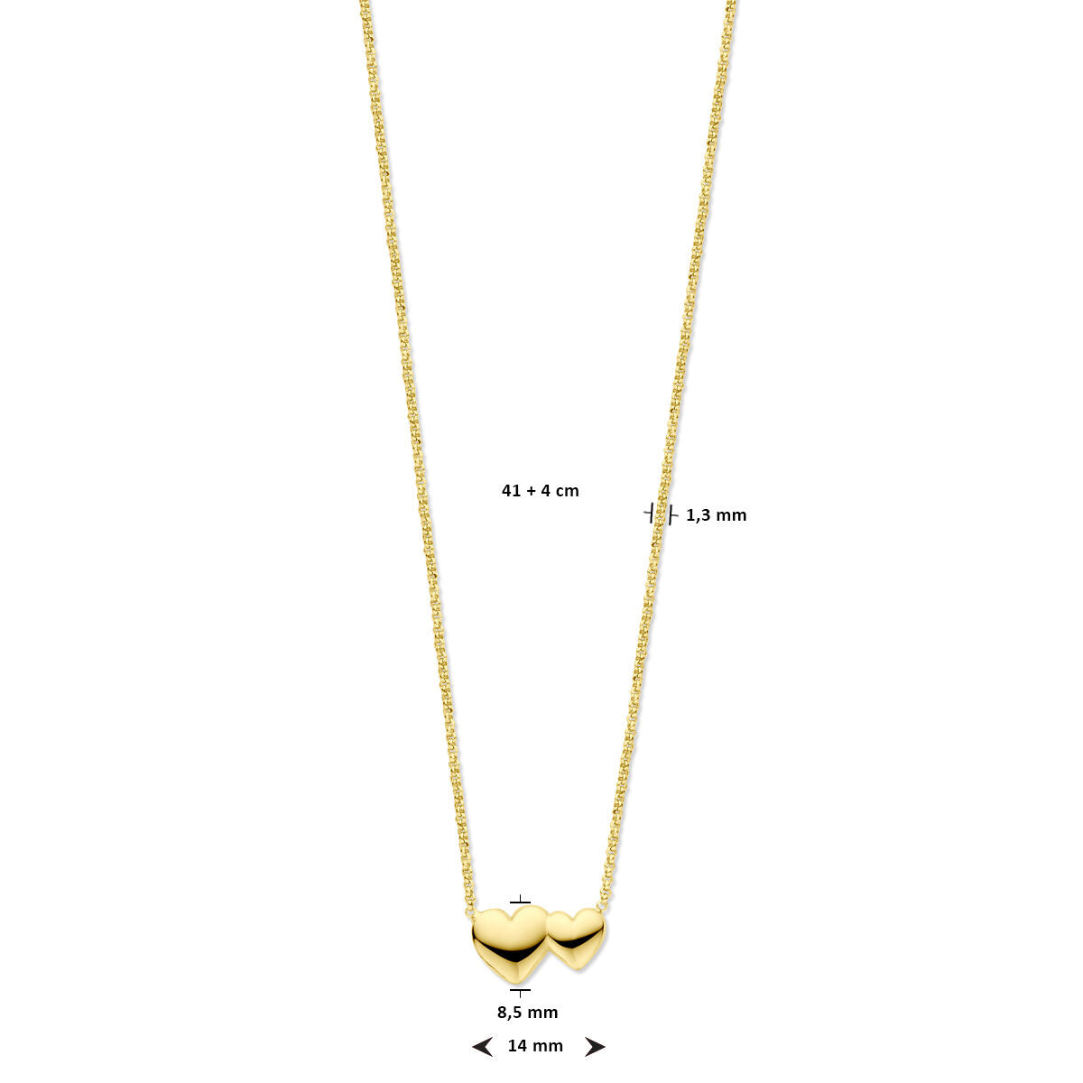 collana cuoricini 41 + 4 cm 3 micron argento placcato oro (giallo)