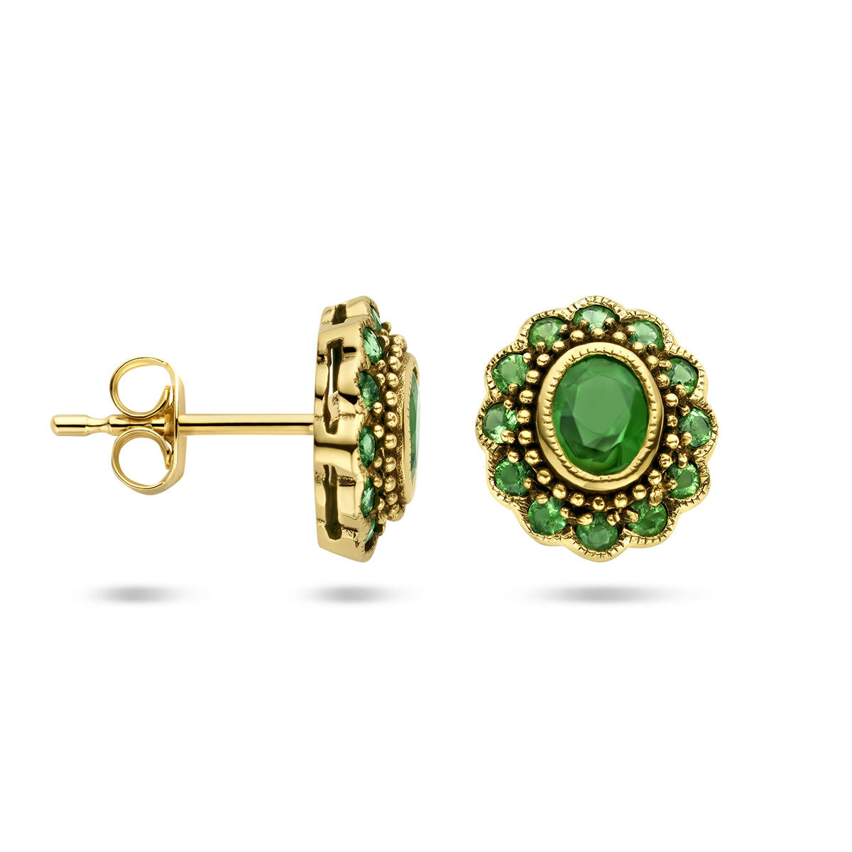 Orecchini a bottone smeraldo oro giallo 14K