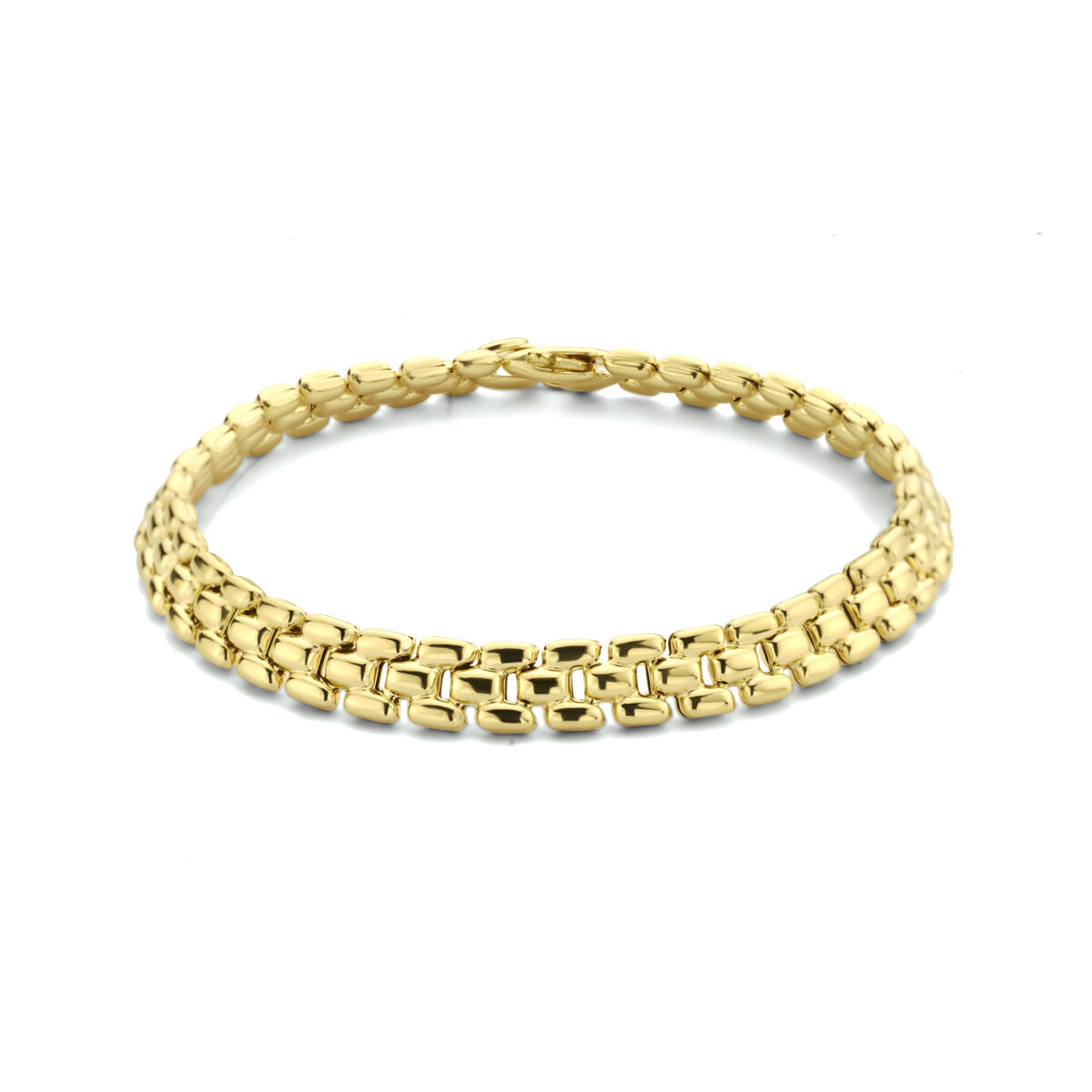 Bracciale panter in argento dorato giallo, 6,9 mm di larghezza e 19 cm di lunghezza.