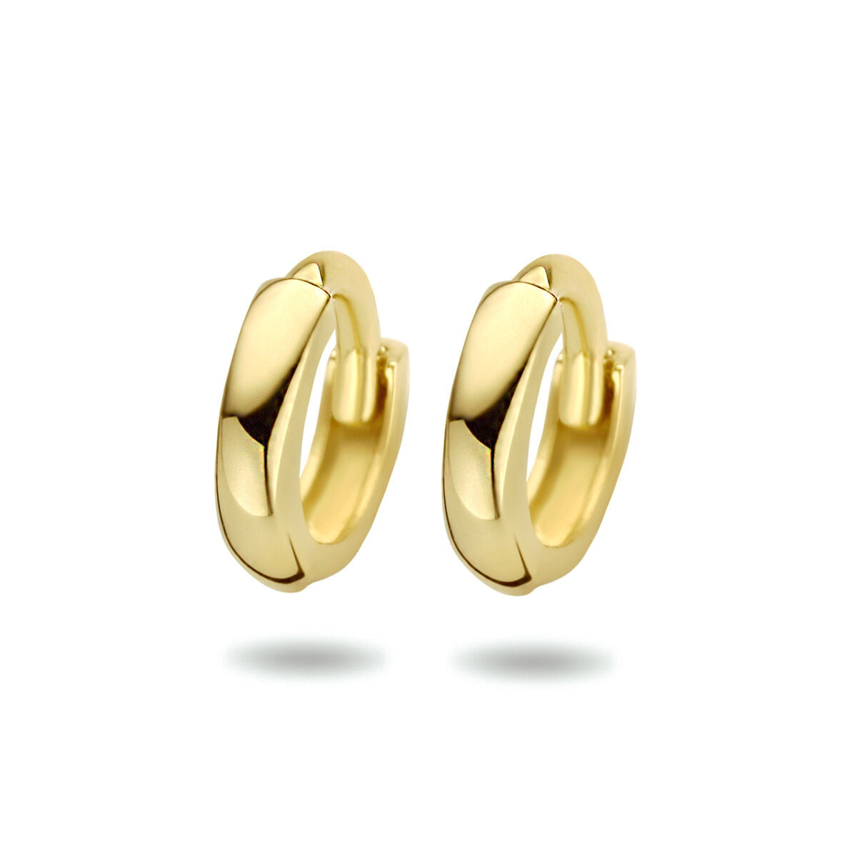 Orecchini alla creola in oro giallo 14K, con finitura lucida, misura 1,6 x 7,0 mm.