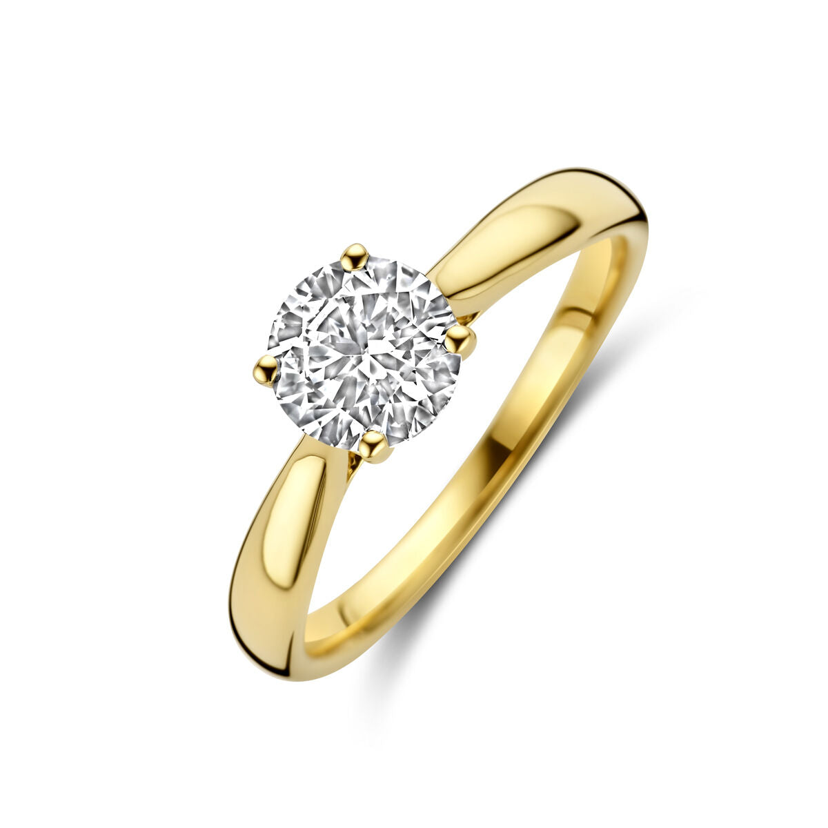 Anello in oro giallo 14K con diamante lab-grown da 1.0 ct, brillante e rotondo.