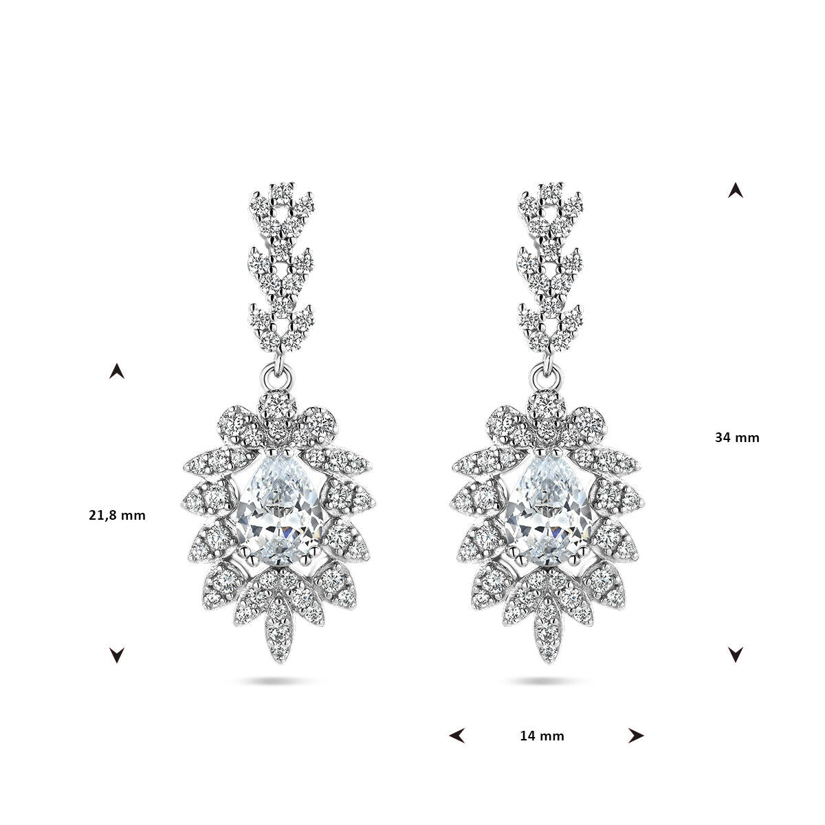 orecchini pendenti zirconia argento rodiato