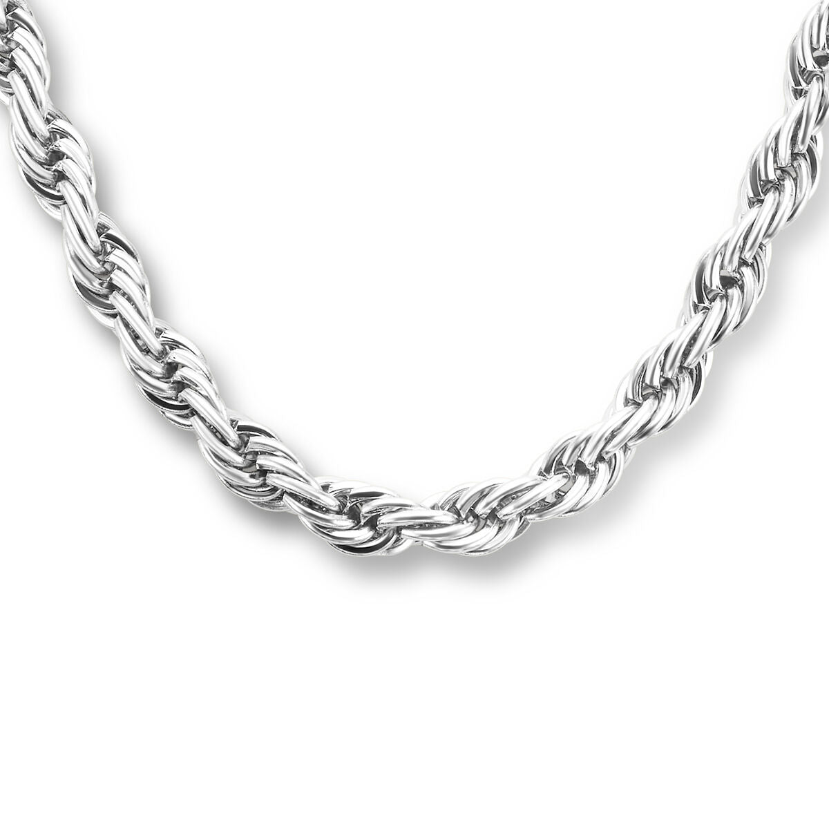 Collana in acciaio inossidabile con corda intrecciata, spessore 5,7 mm, lunghezza 43 + 3 cm.