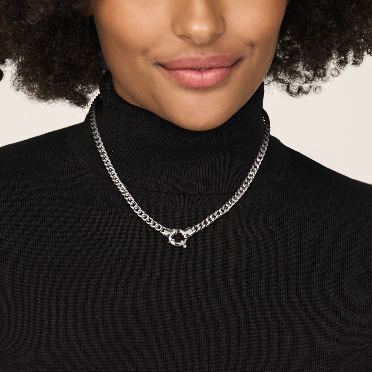 collana gourmette 5,8 mm 45 cm con grande chiusura a molla in argento rodiato