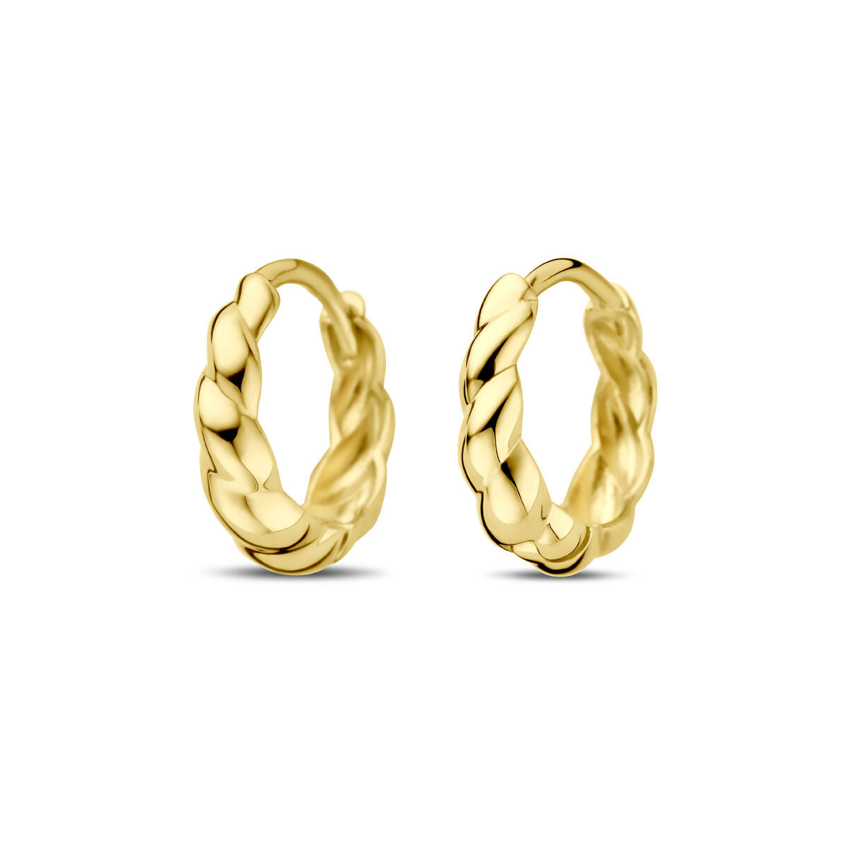 Klapoorringen van 14K geelgoud met een gevlochten ontwerp van 13 mm.