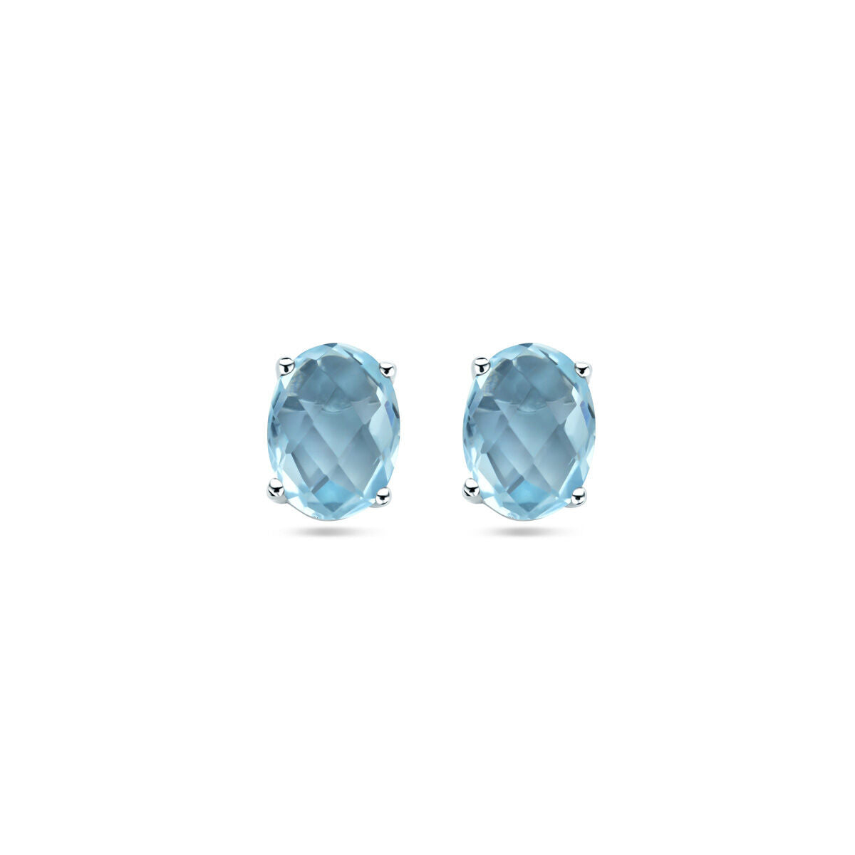 Orecchini in argento rodiato con topazi blu ovali.