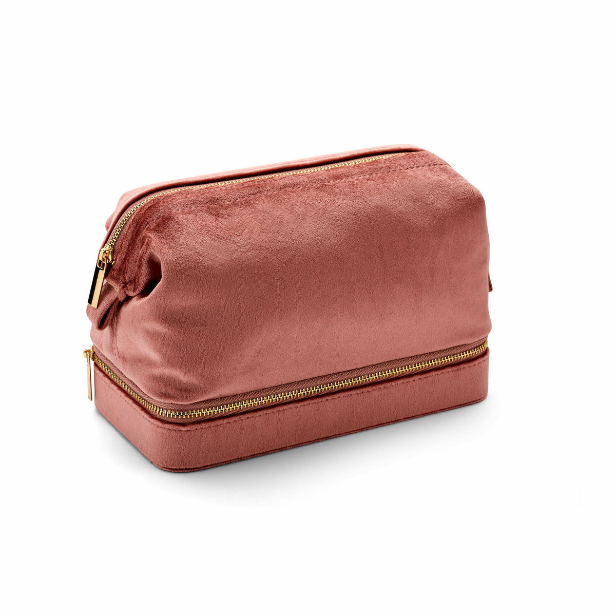 Scatola per gioielli rosa con finitura elegante e chiusura dorata.