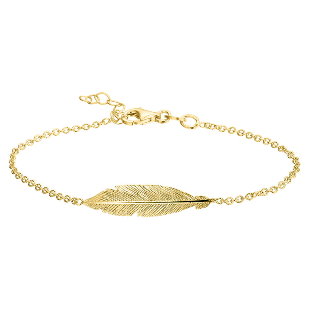 Bracciale in argento dorato con pendente a forma di foglia, lunghezza 16,5 + 2,5 cm.