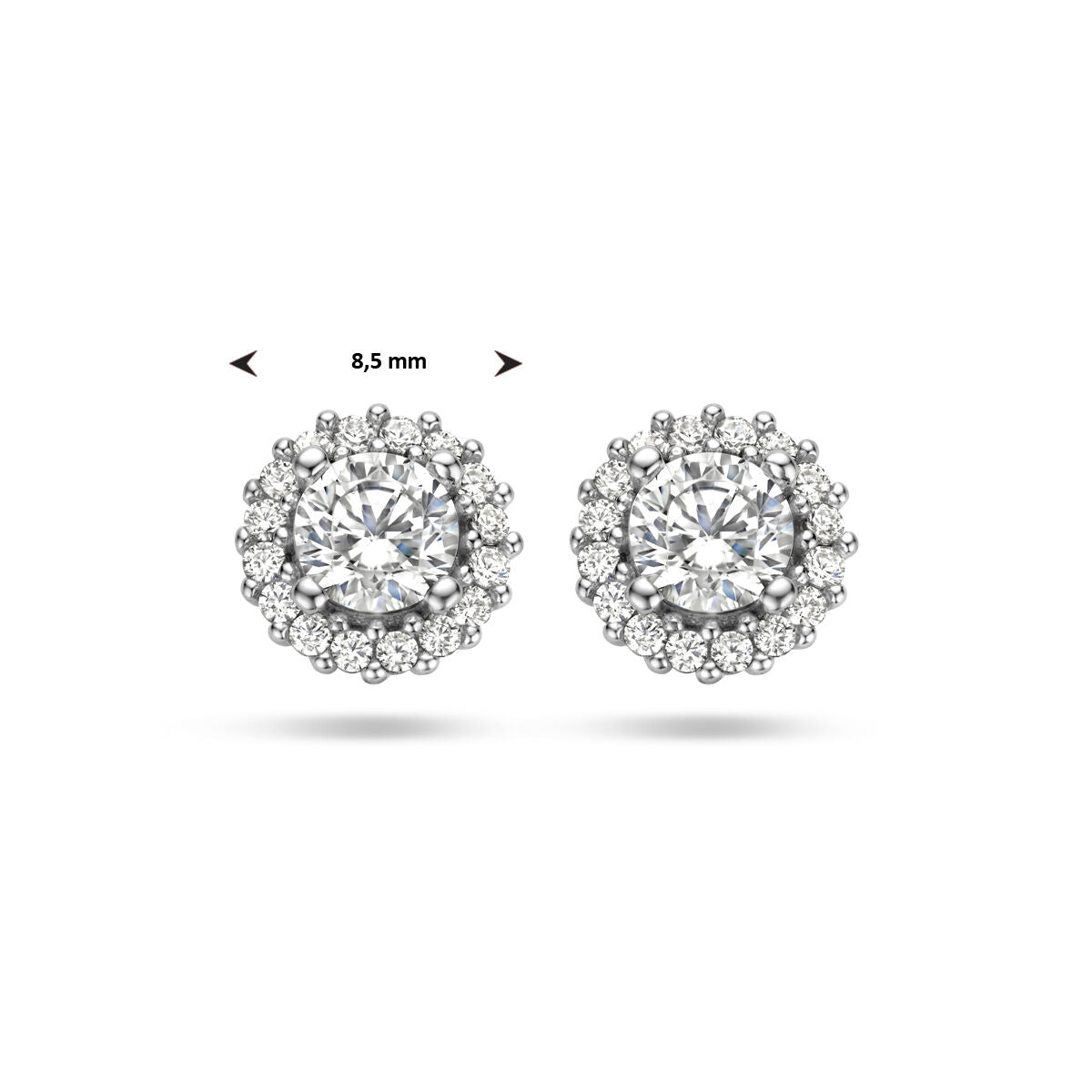 orecchini a bottone zircone halo argento rodiato