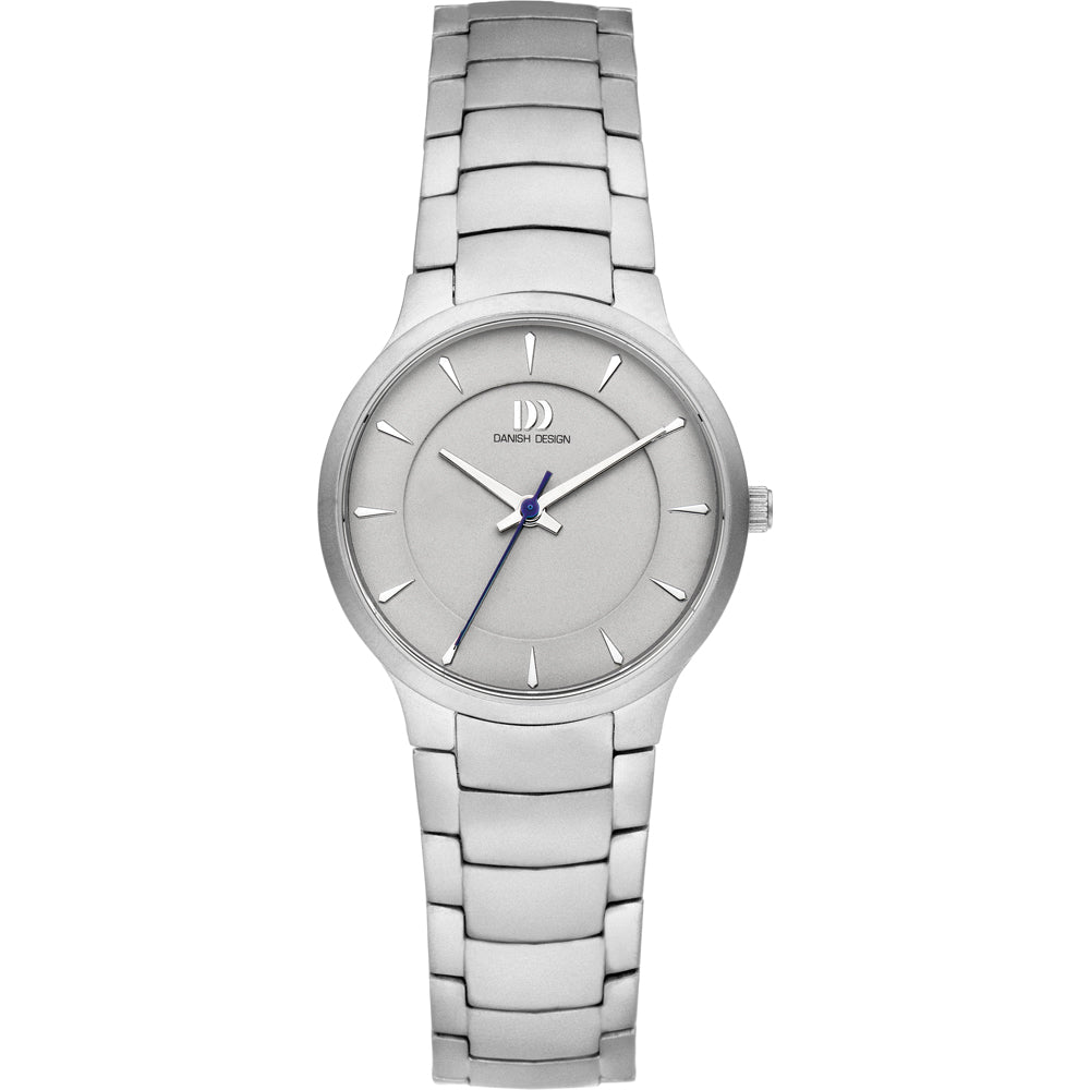 Orologio con cassa argentata e quadrante grigio, cinturino in acciaio inox.
