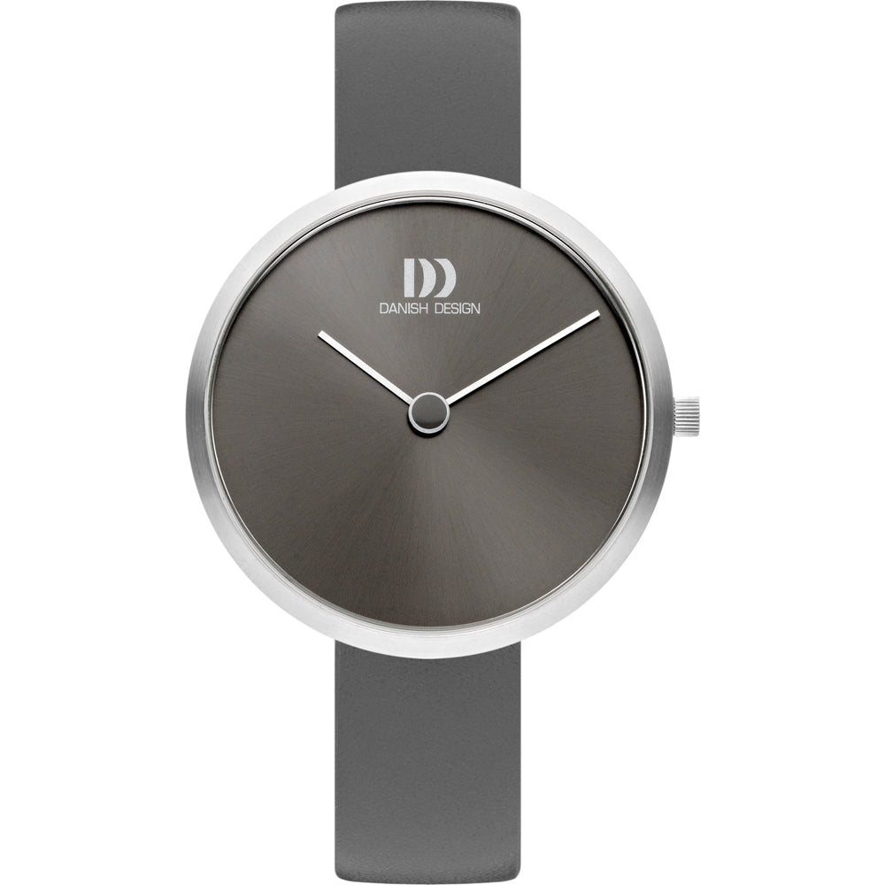 Orologio con quadrante grigio scuro, cassa in acciaio inox e cinturino in silicone grigio.
