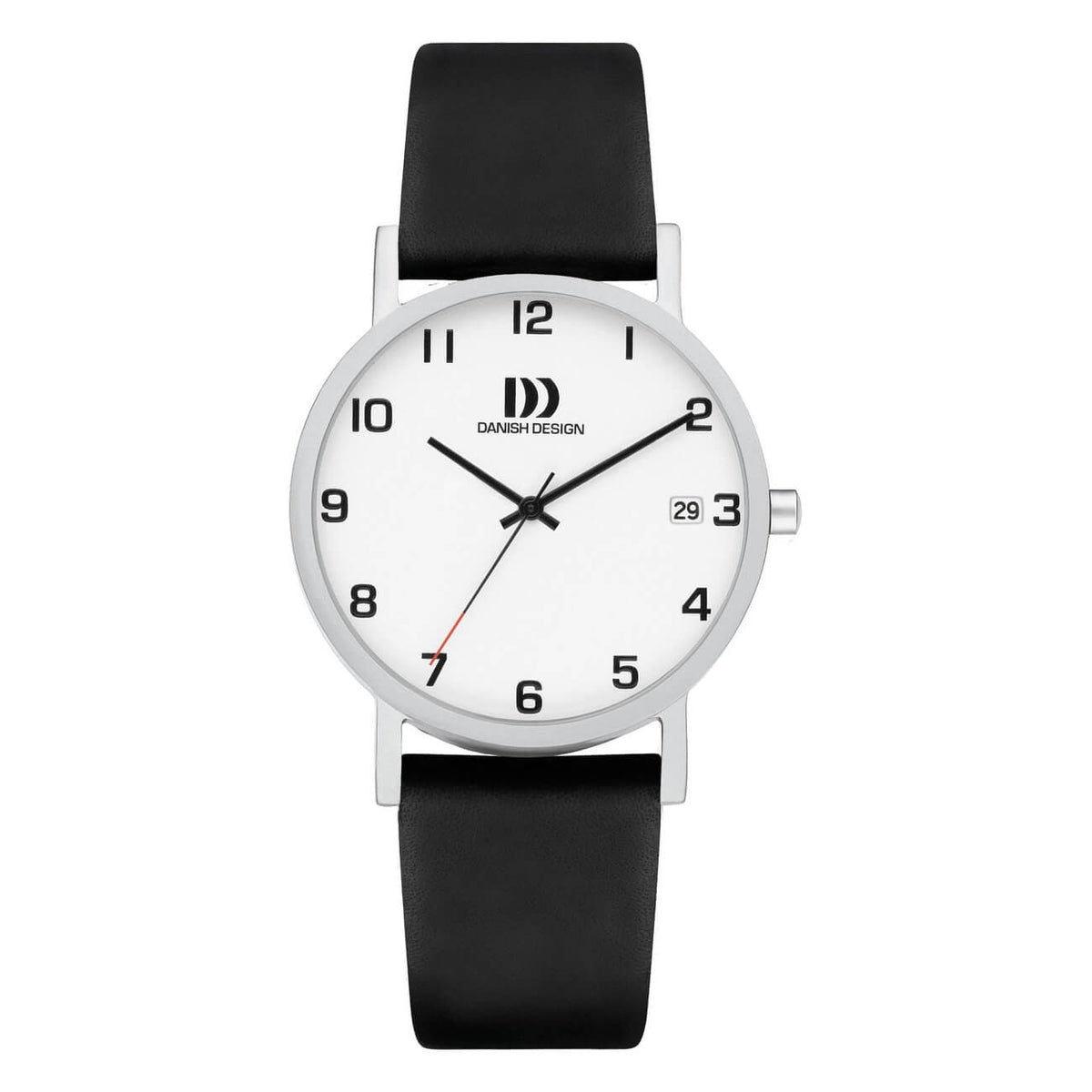 Orologio con quadrante bianco, cassa argentata e cinturino nero in silicone.
