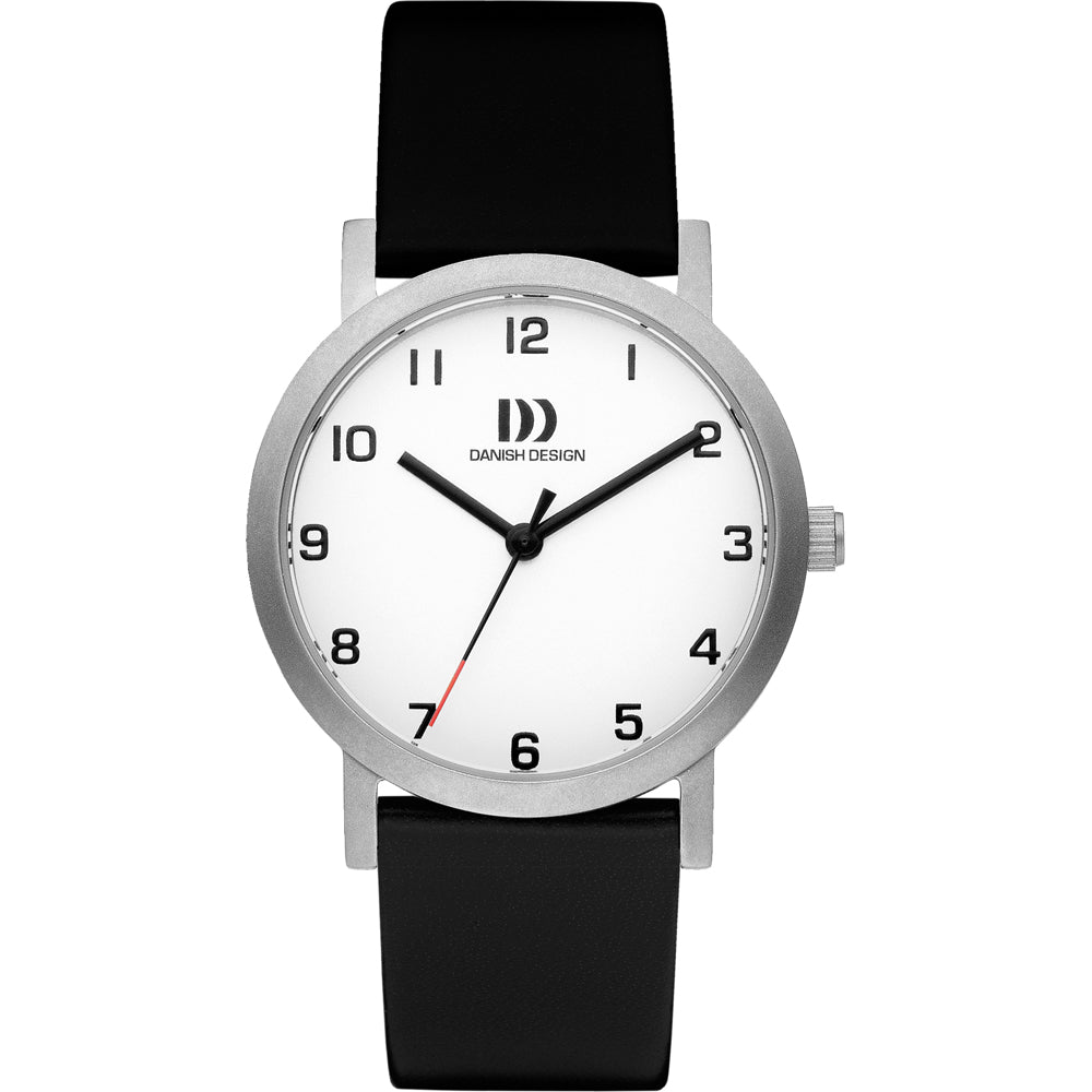 Orologio con cassa argentata, quadrante bianco e cinturino in silicone nero.