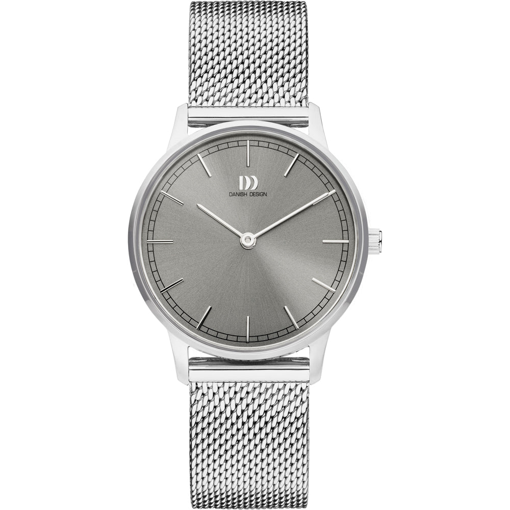 Orologio con cassa argentata e quadrante grigio, cinturino in maglia rolò.