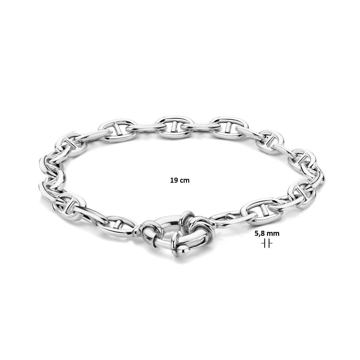 bracciale maglia marina 5,8 mm 19 cm con grande chiusura a molla argento rodiato