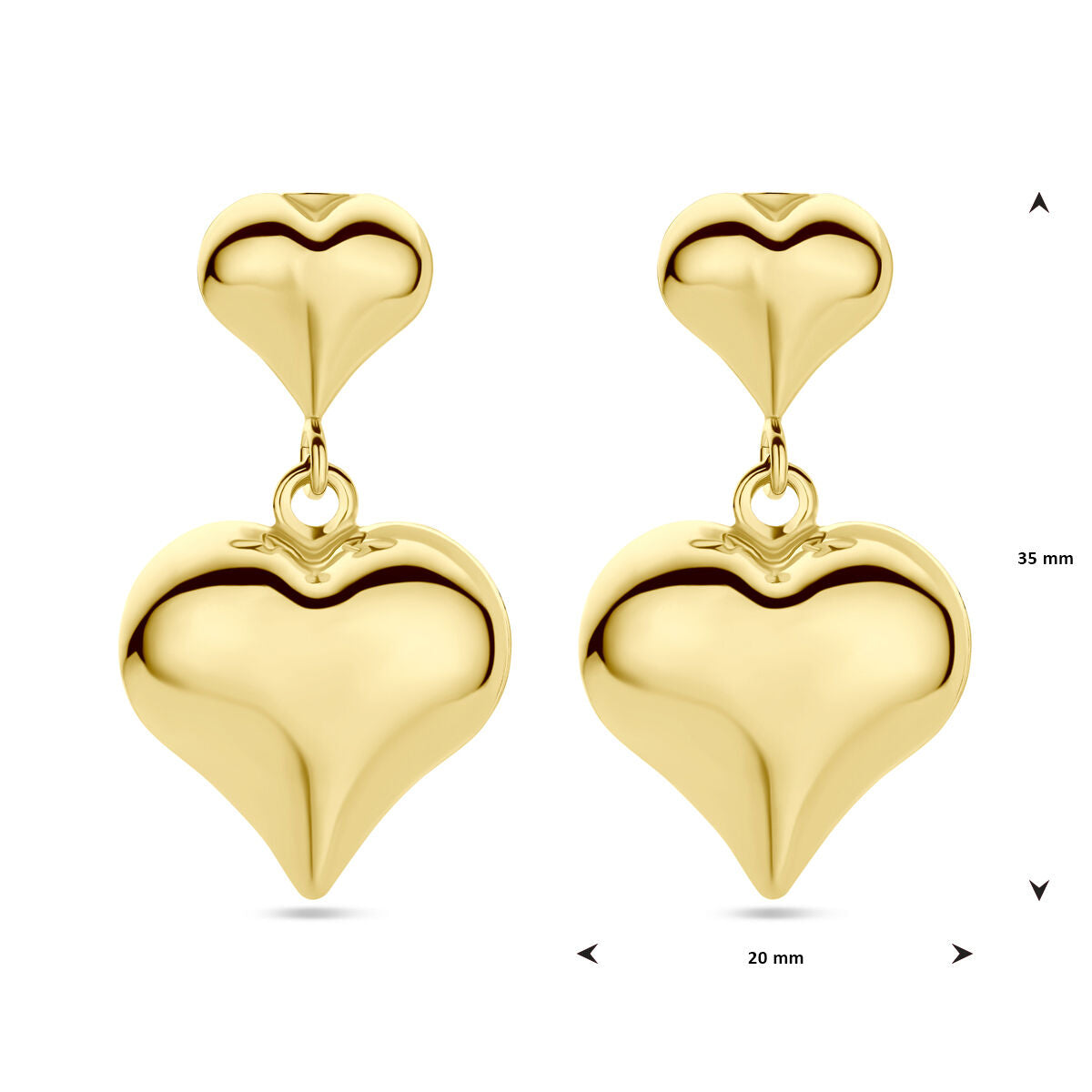 orecchini pendenti cuore 35 mm 1 micron argento placcato oro (giallo)