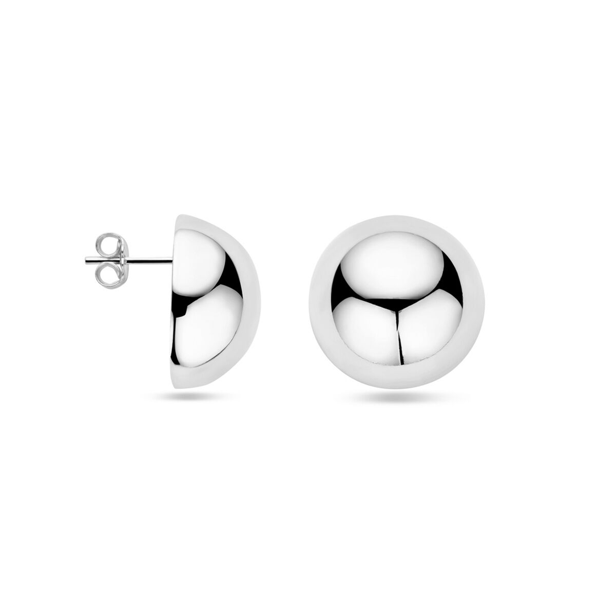 orecchini a bottone semisfera 20 mm argento rodiato