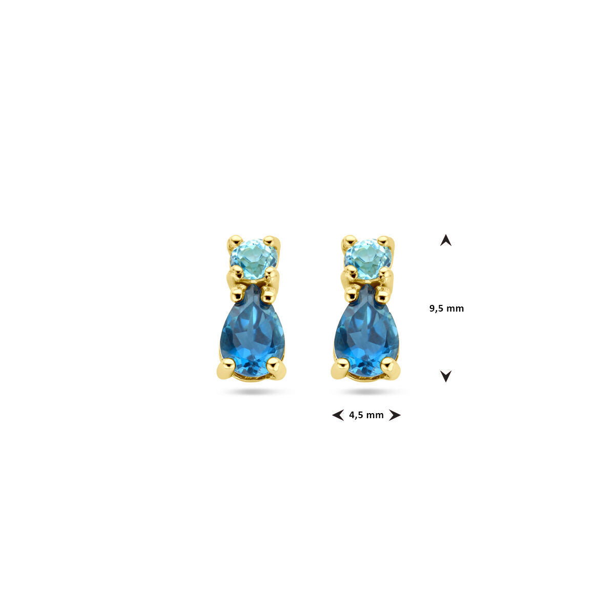 orecchini a bottone con topazio London Blue e topazio Sky Blue oro giallo 14K