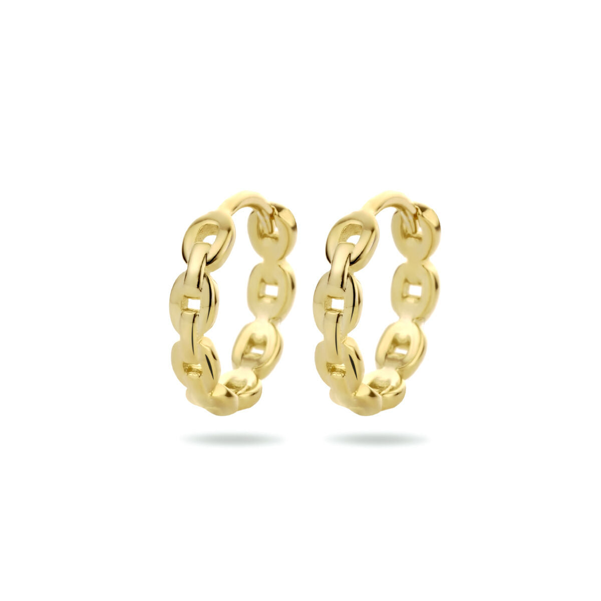 Klapoorringen van 1 micron zilver verguld in geel met een schakeldesign.