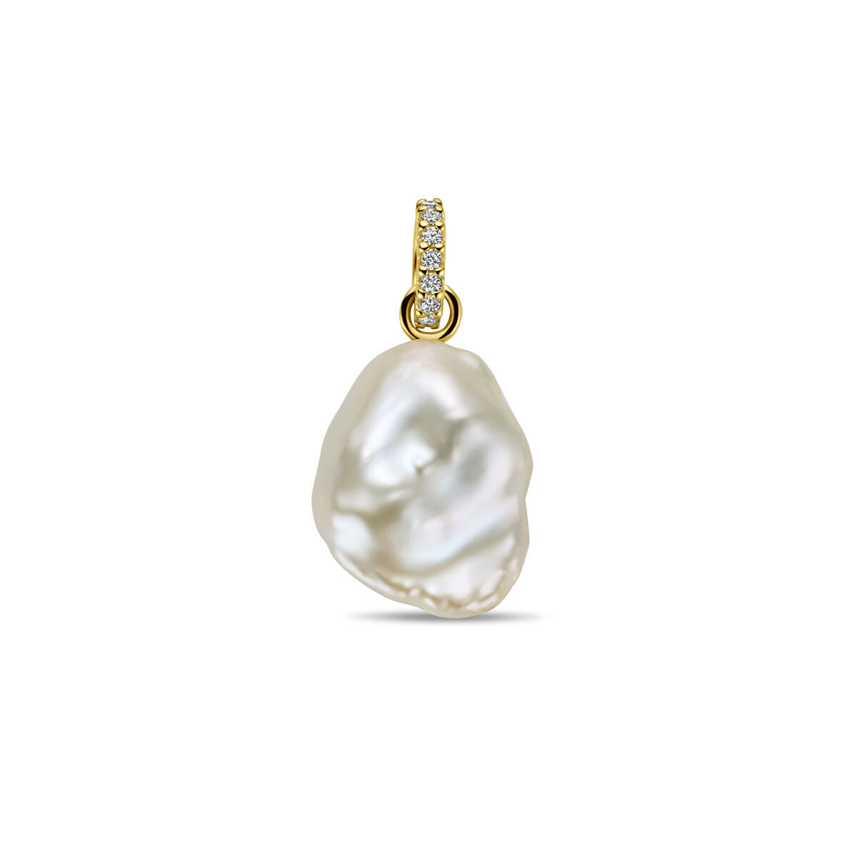 Ciondolo in oro giallo 14K con perla e diamanti da 0,04 ct.