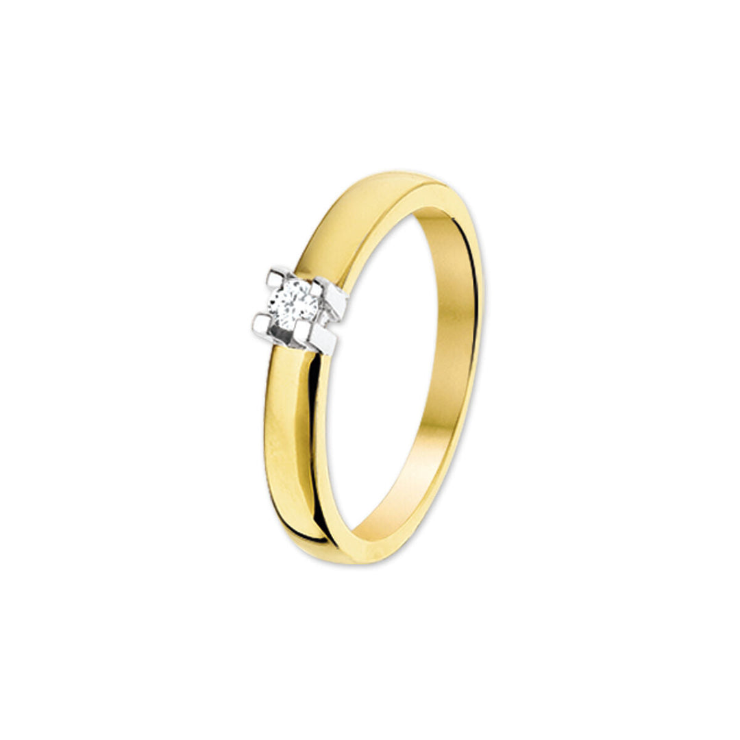ring diamant 0.10ct h si 14K bicolor goud geel/wit