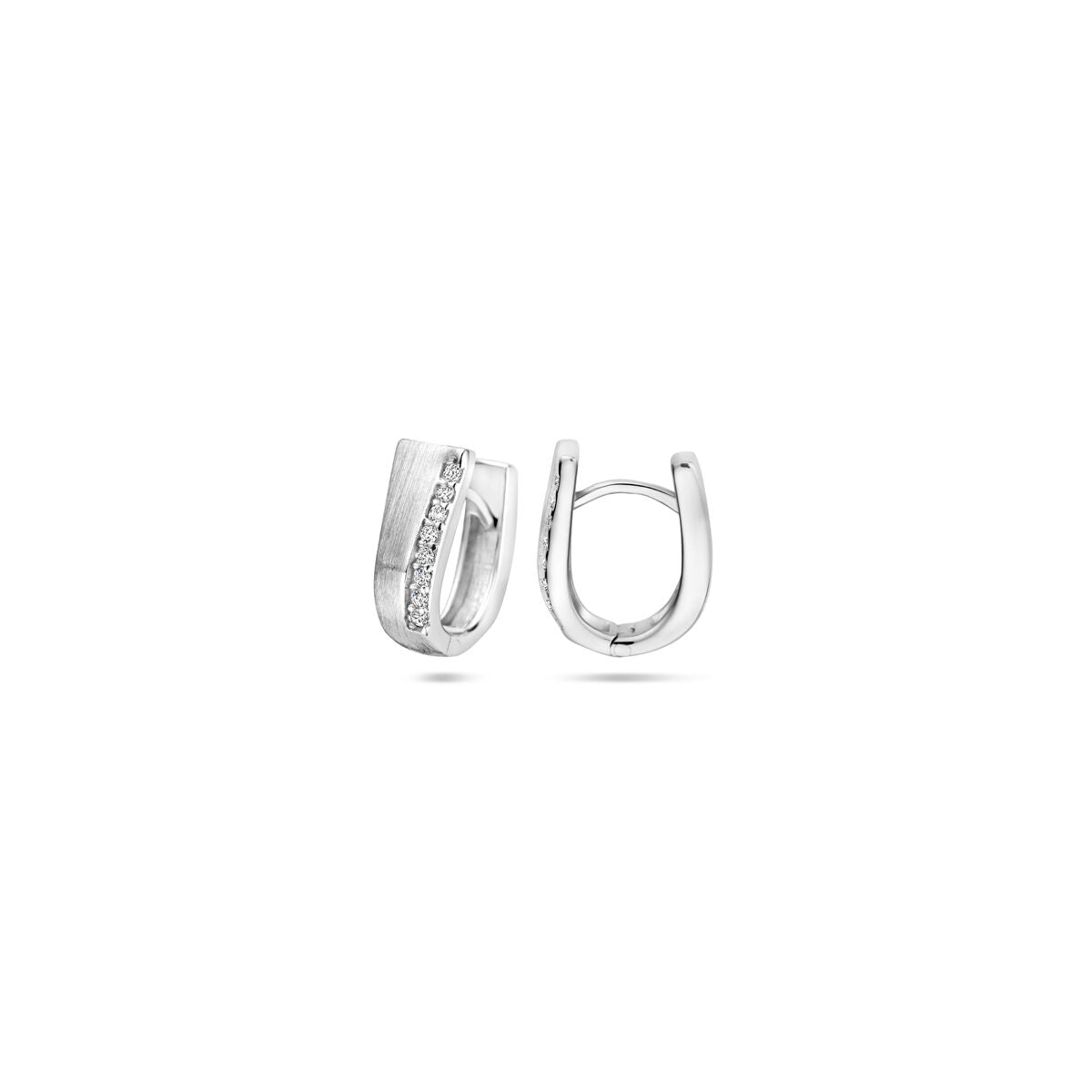orecchini a scatto zirconia 14 mm lucido/opaco argento rodiato