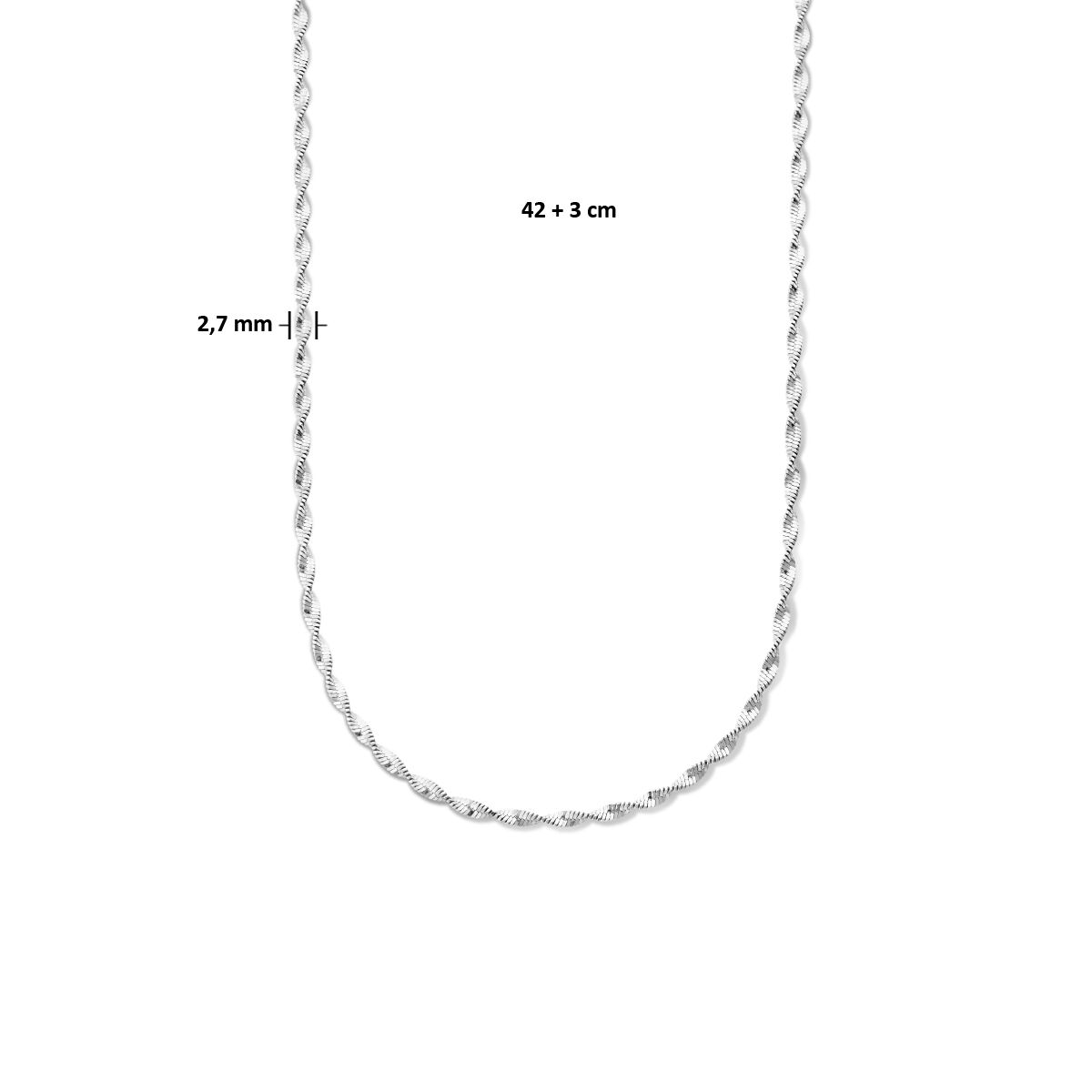 collana 2,7 mm 42 + 3 cm argento rodiato