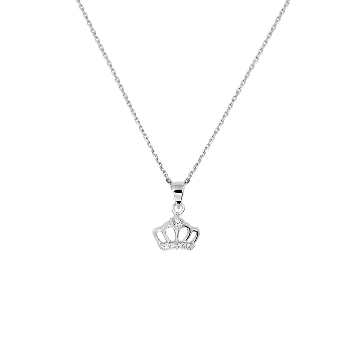 Collana con ciondolo a forma di corona in argento rodiato con zirconi.