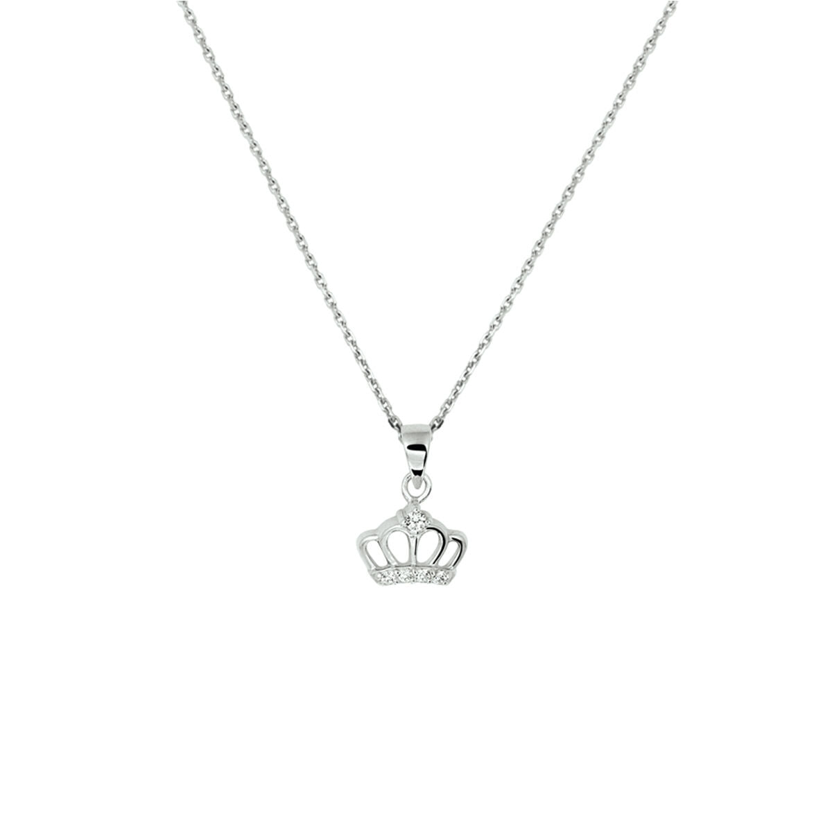 Collana con ciondolo a forma di corona in argento rodiato con zirconi.