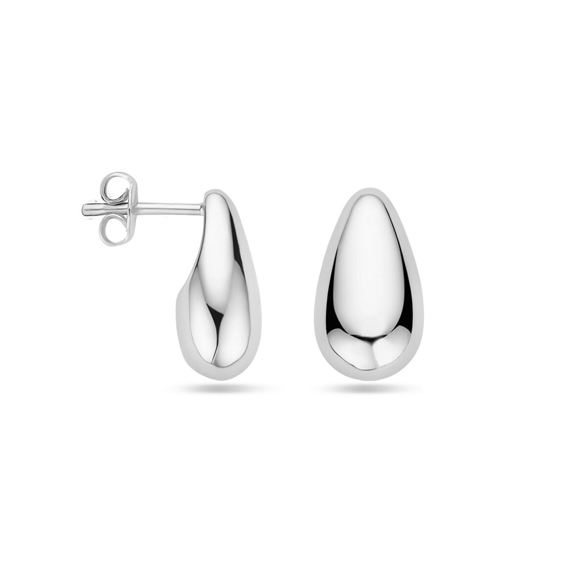 orecchini a bottone a goccia 15 mm argento rodiato