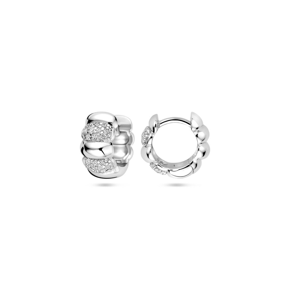 Orecchini a cerchio con chiusura zircone 11 mm argento rodiato