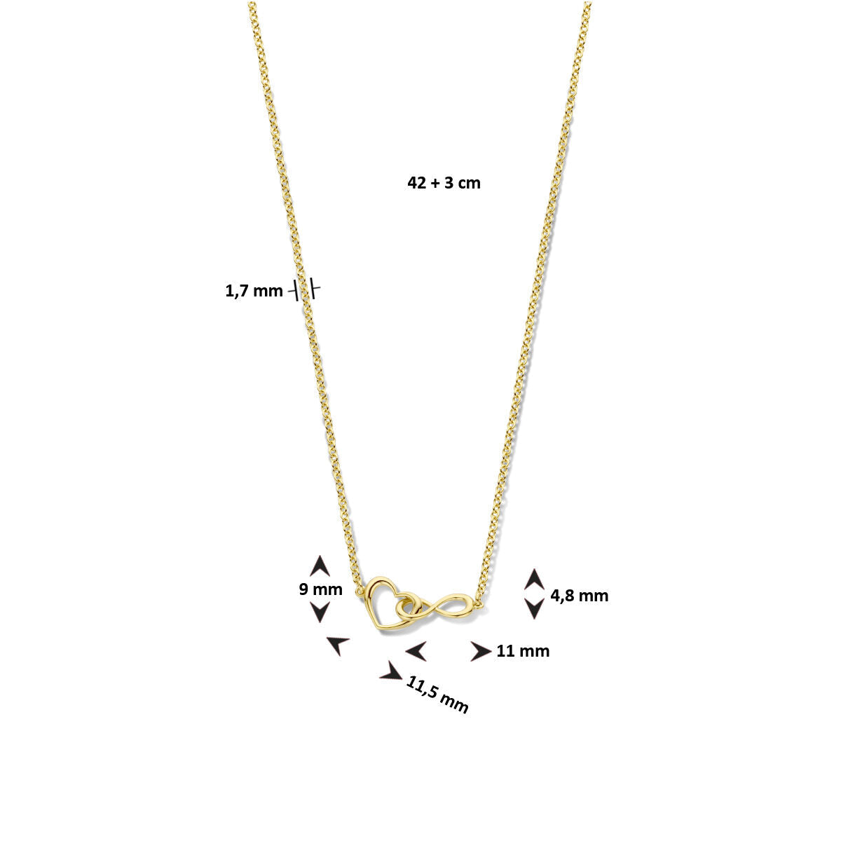 Collana color oro da donna cuore e infinito micron dorato (giallo)