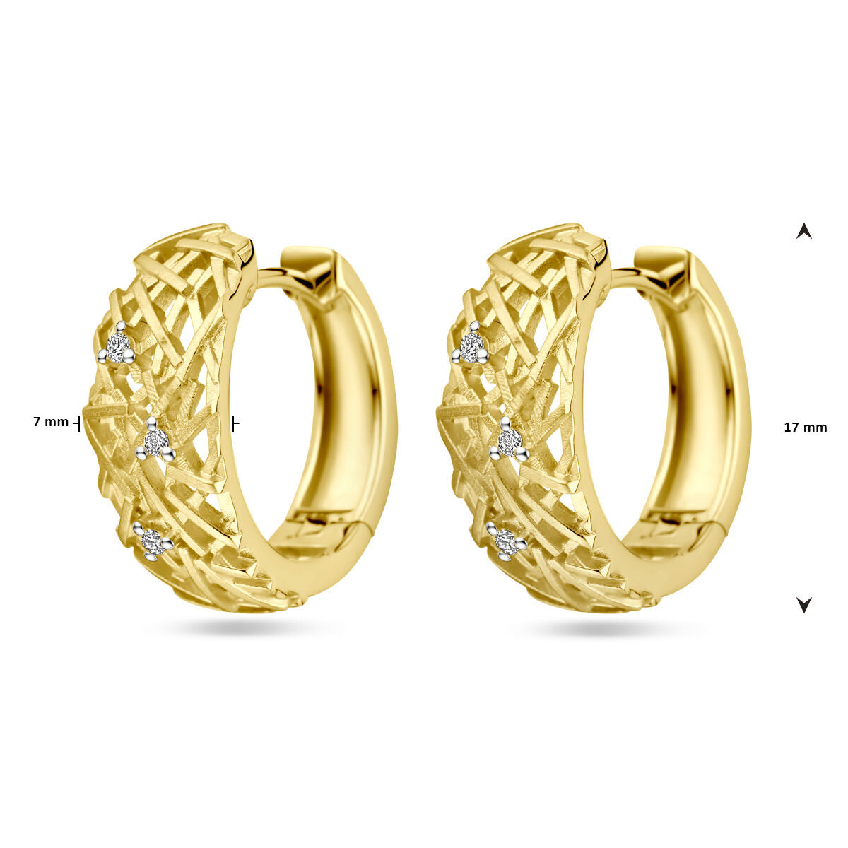orecchini a cerchio con chiusura a scatto diamante 0.05ct (2x 0.025ct) h si 14K oro giallo