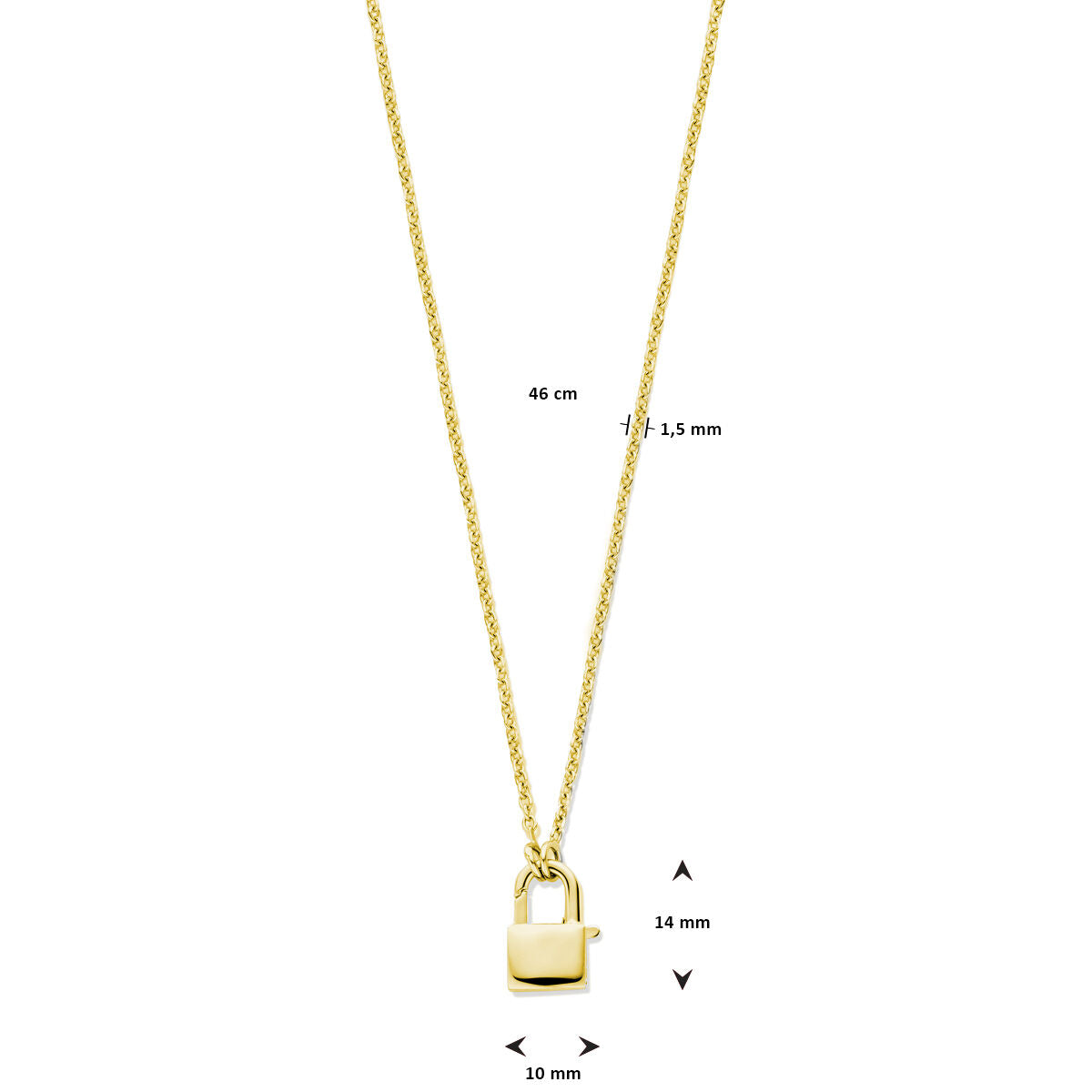 collana lucchetto 1,5 mm 46 cm 3 micron argento placcato oro (giallo)