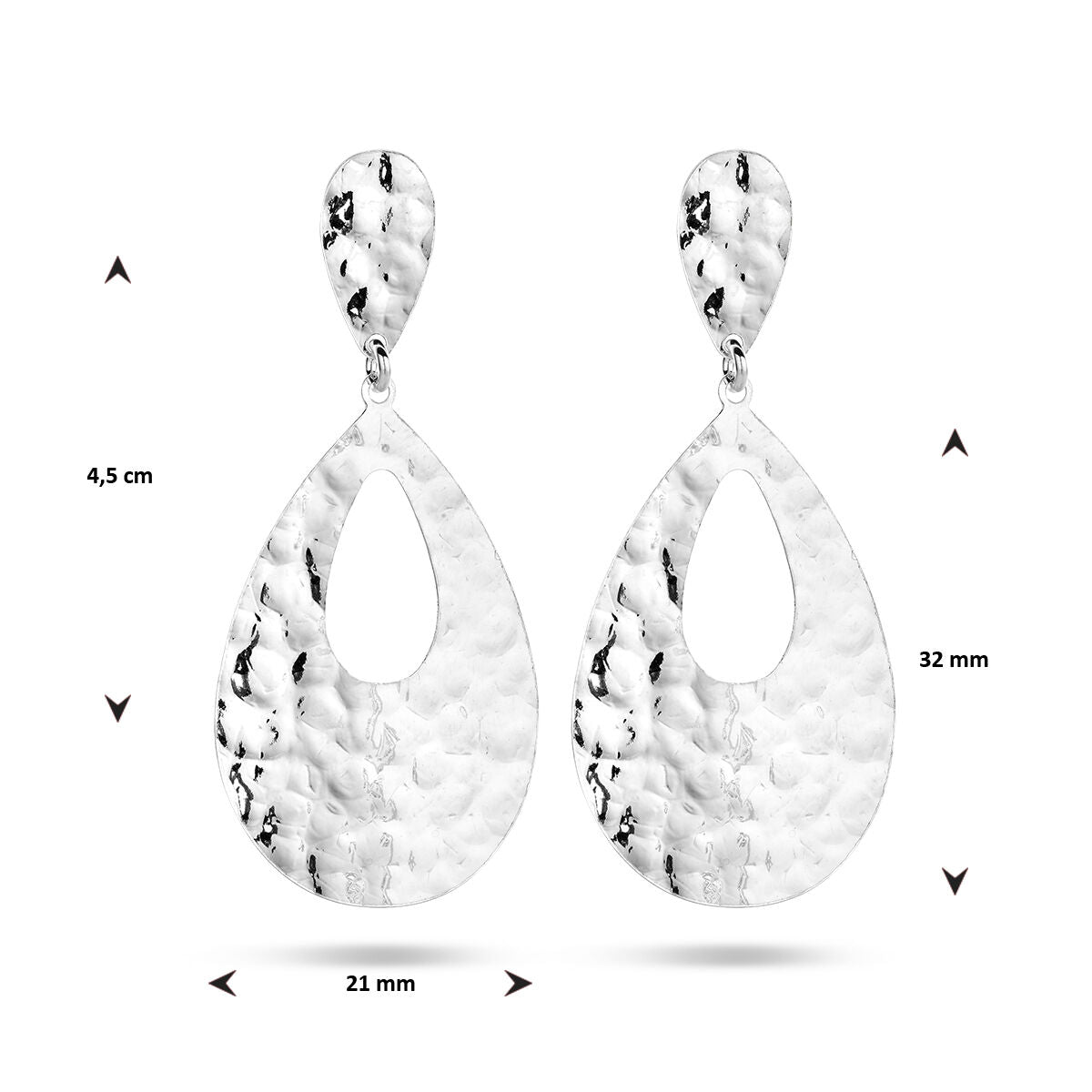 orecchini pendenti a goccia martellati argento rodiato