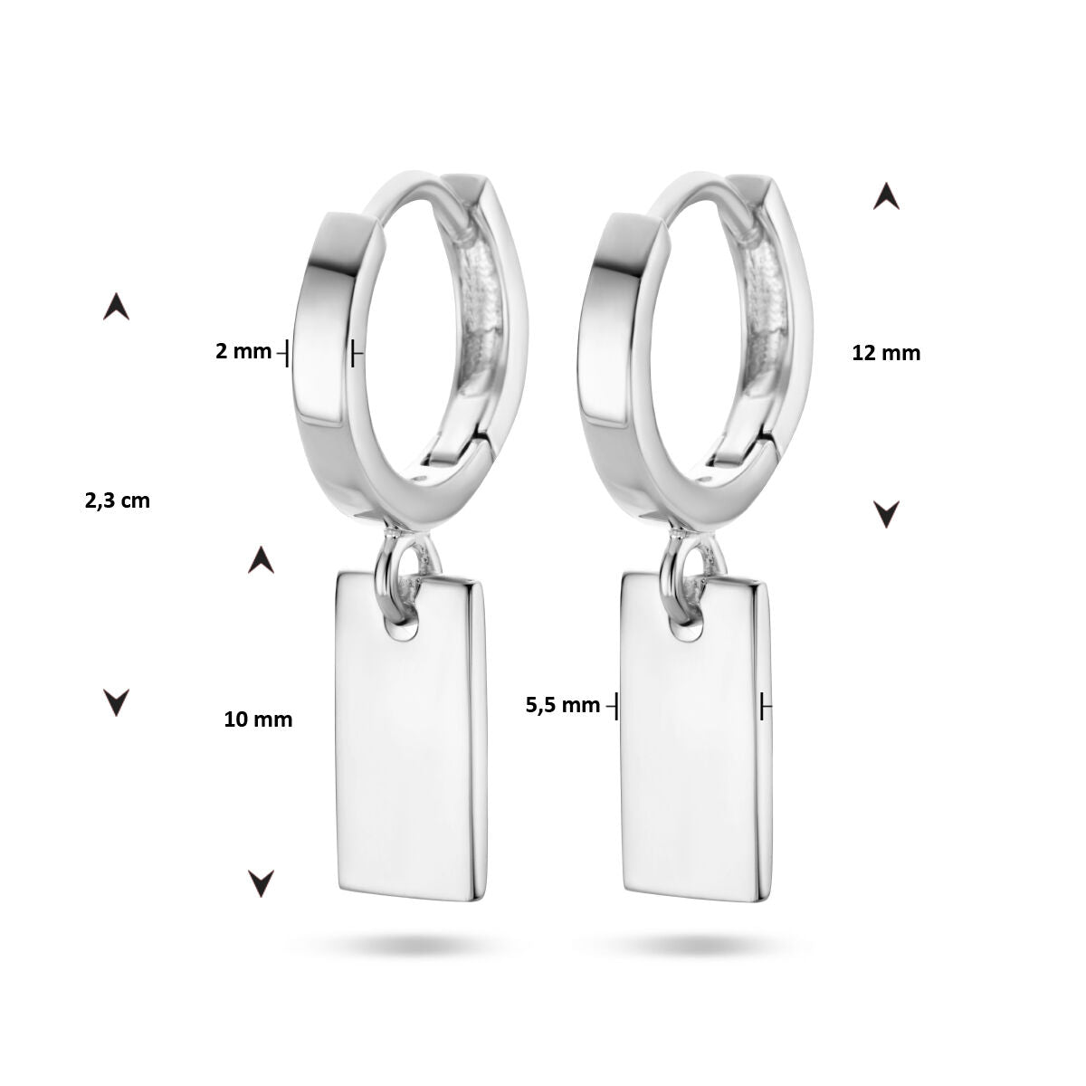 orecchini a clip ciondolo rettangolo argento rodiato